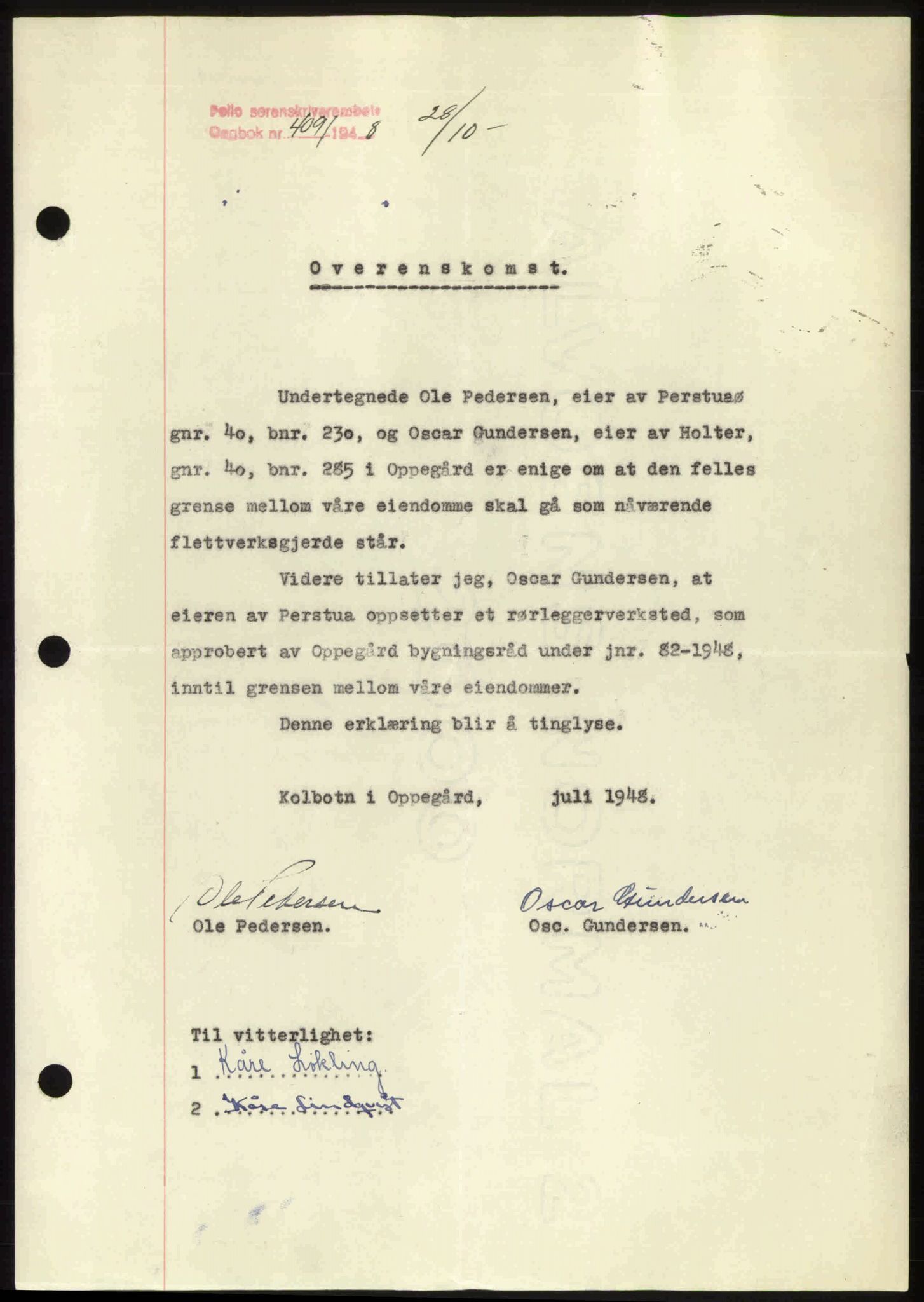 Follo sorenskriveri, SAO/A-10274/G/Ga/Gaa/L0085: Pantebok nr. I 85, 1948-1948, Dagboknr: 4091/1948