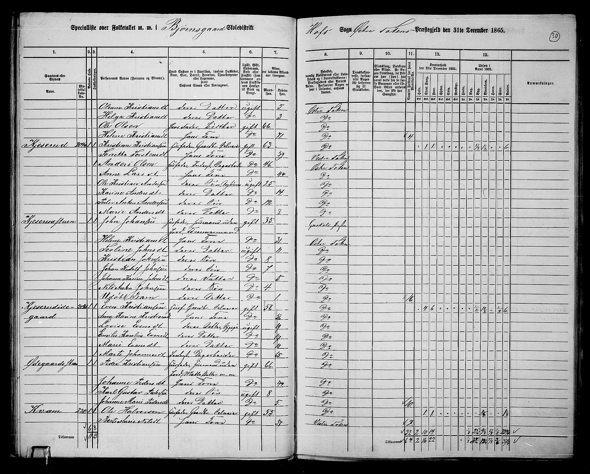 RA, Folketelling 1865 for 0528P Østre Toten prestegjeld, 1865, s. 159