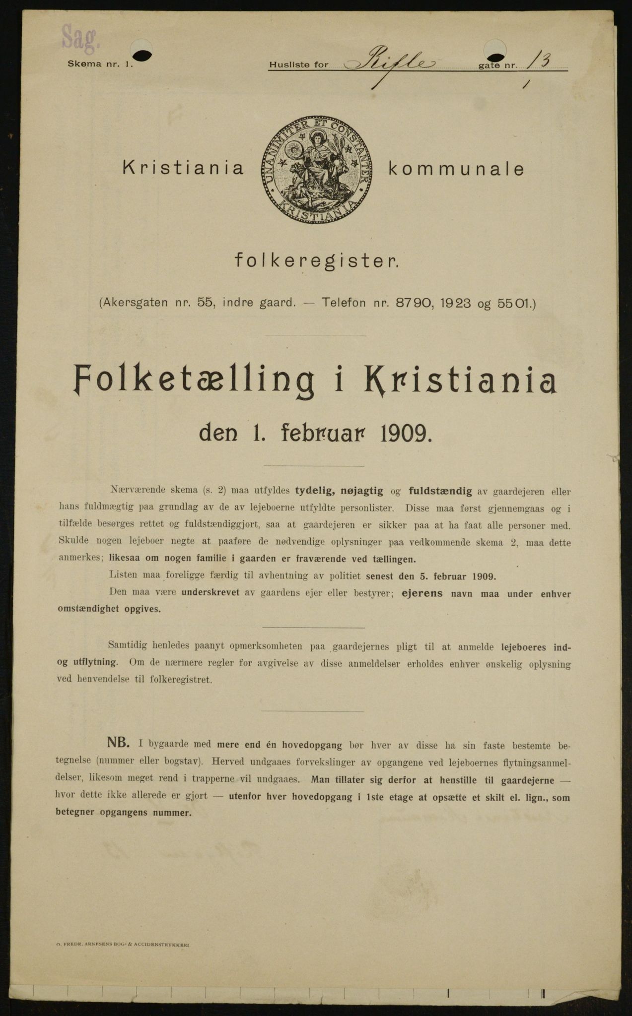 OBA, Kommunal folketelling 1.2.1909 for Kristiania kjøpstad, 1909, s. 75398