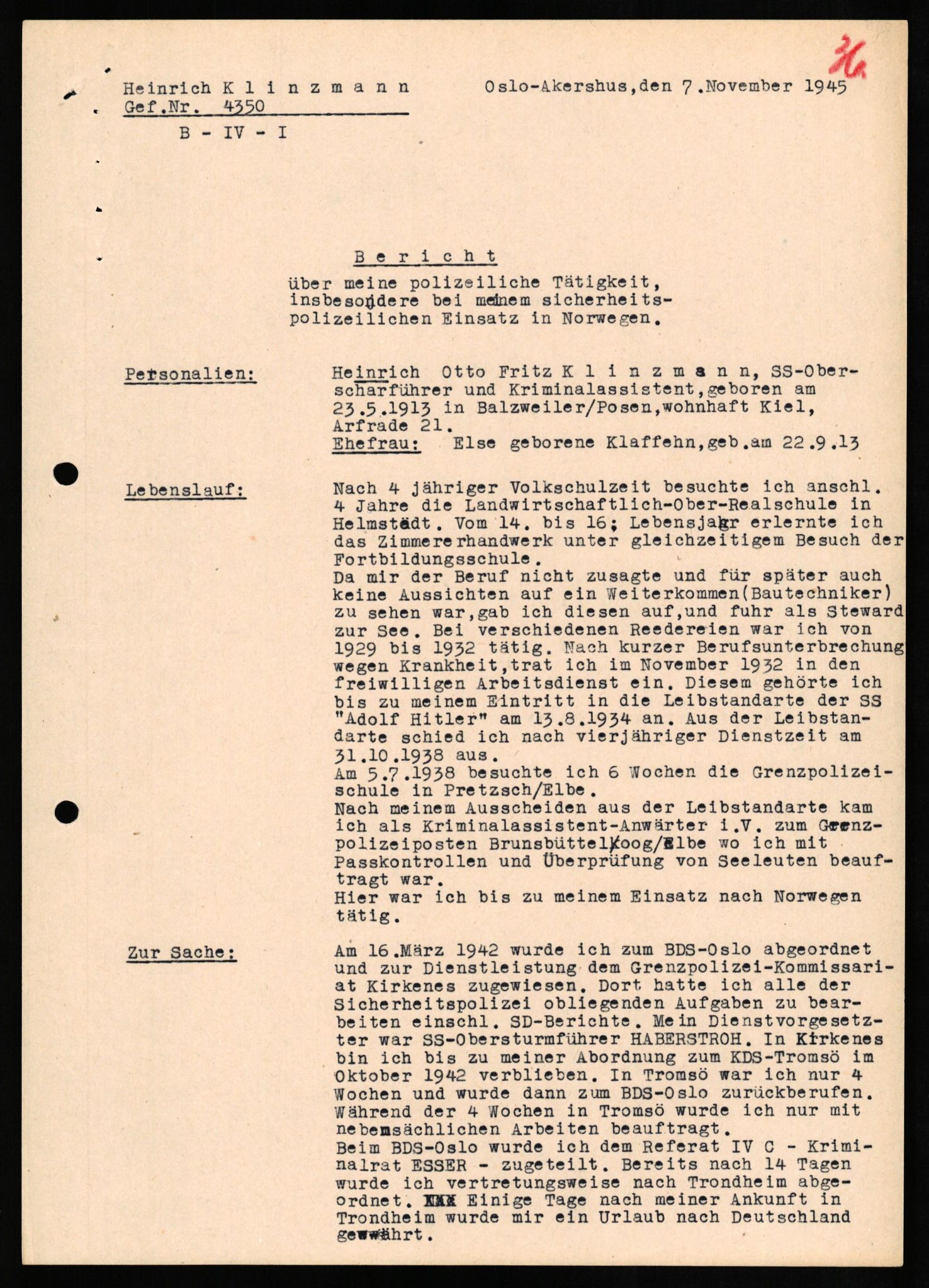 Forsvaret, Forsvarets overkommando II, RA/RAFA-3915/D/Db/L0017: CI Questionaires. Tyske okkupasjonsstyrker i Norge. Tyskere., 1945-1946, s. 52