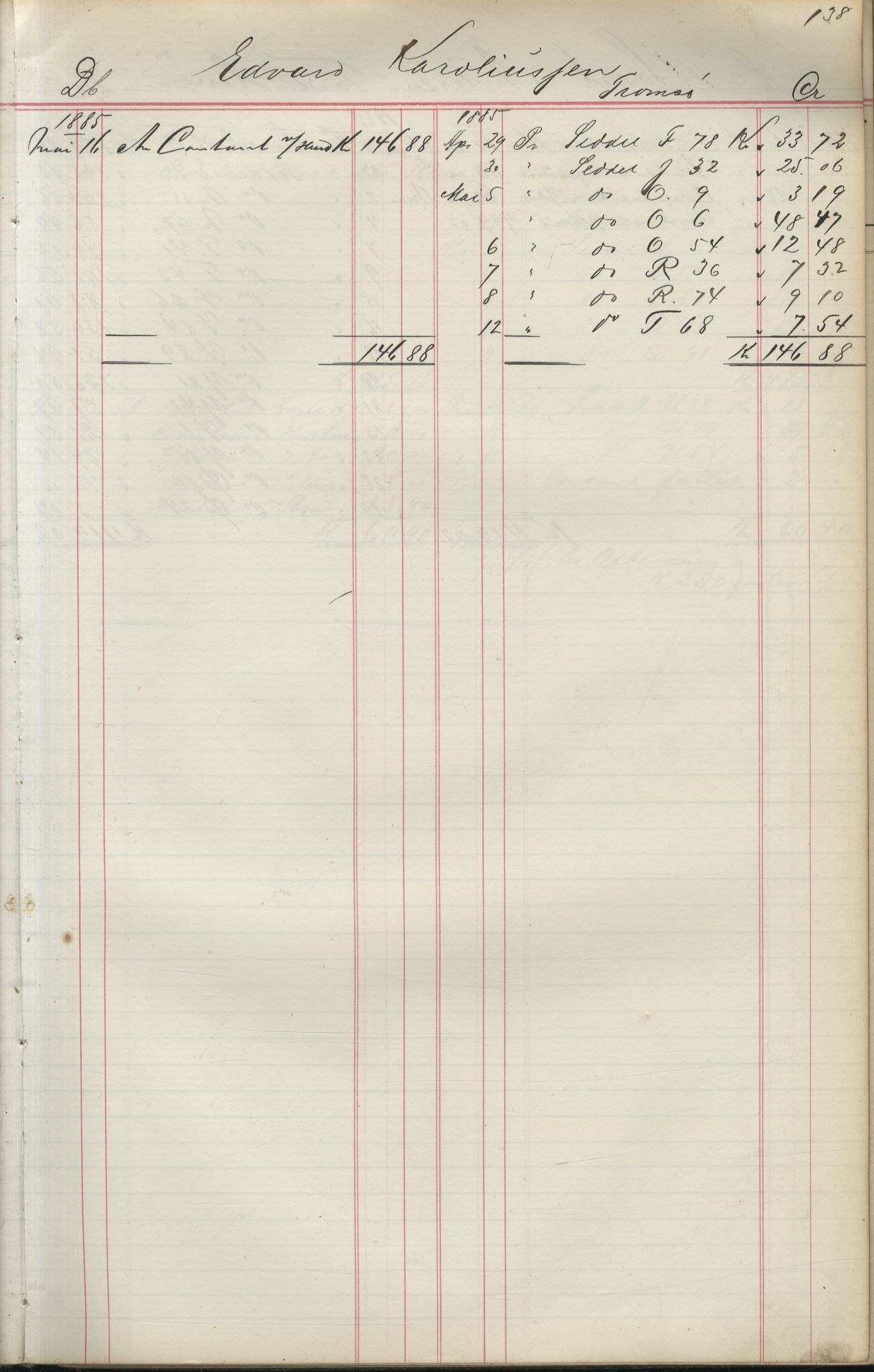 Brodtkorb handel A/S, VAMU/A-0001/F/Fa/L0004/0001: Kompanibøker. Utensogns / Compagnibog for Udensogns Fiskere No 15. Fra A - H, 1882-1895, s. 138