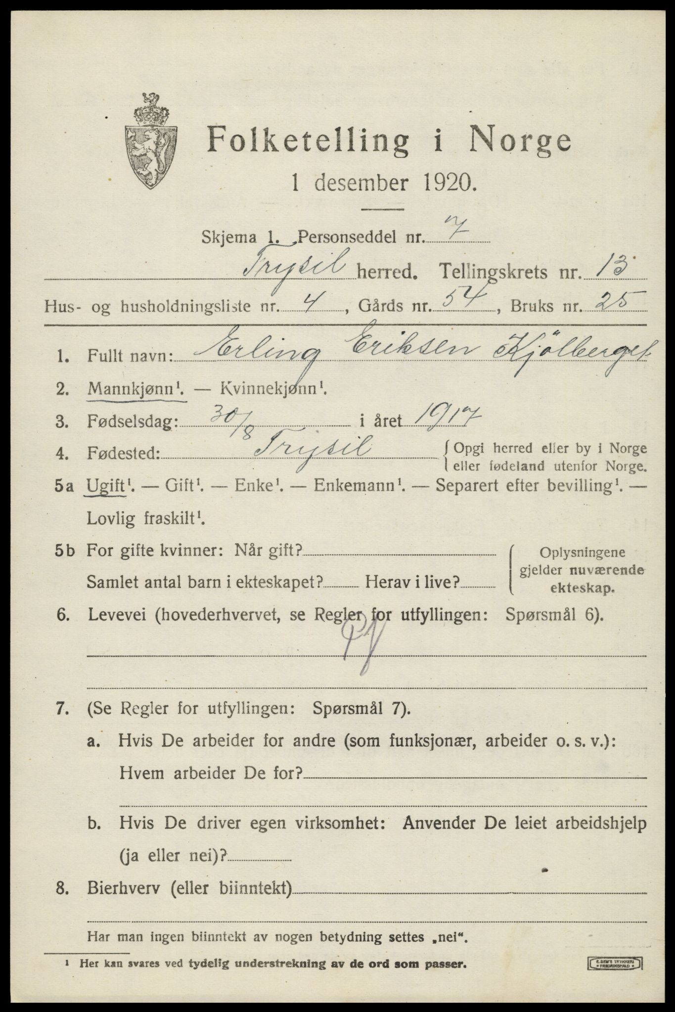 SAH, Folketelling 1920 for 0428 Trysil herred, 1920, s. 7669
