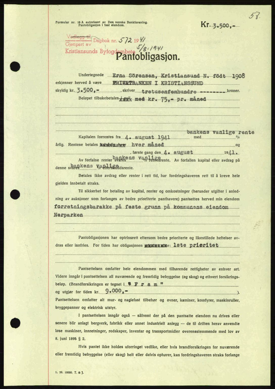 Kristiansund byfogd, AV/SAT-A-4587/A/27: Pantebok nr. 35, 1941-1942, Dagboknr: 572/1941