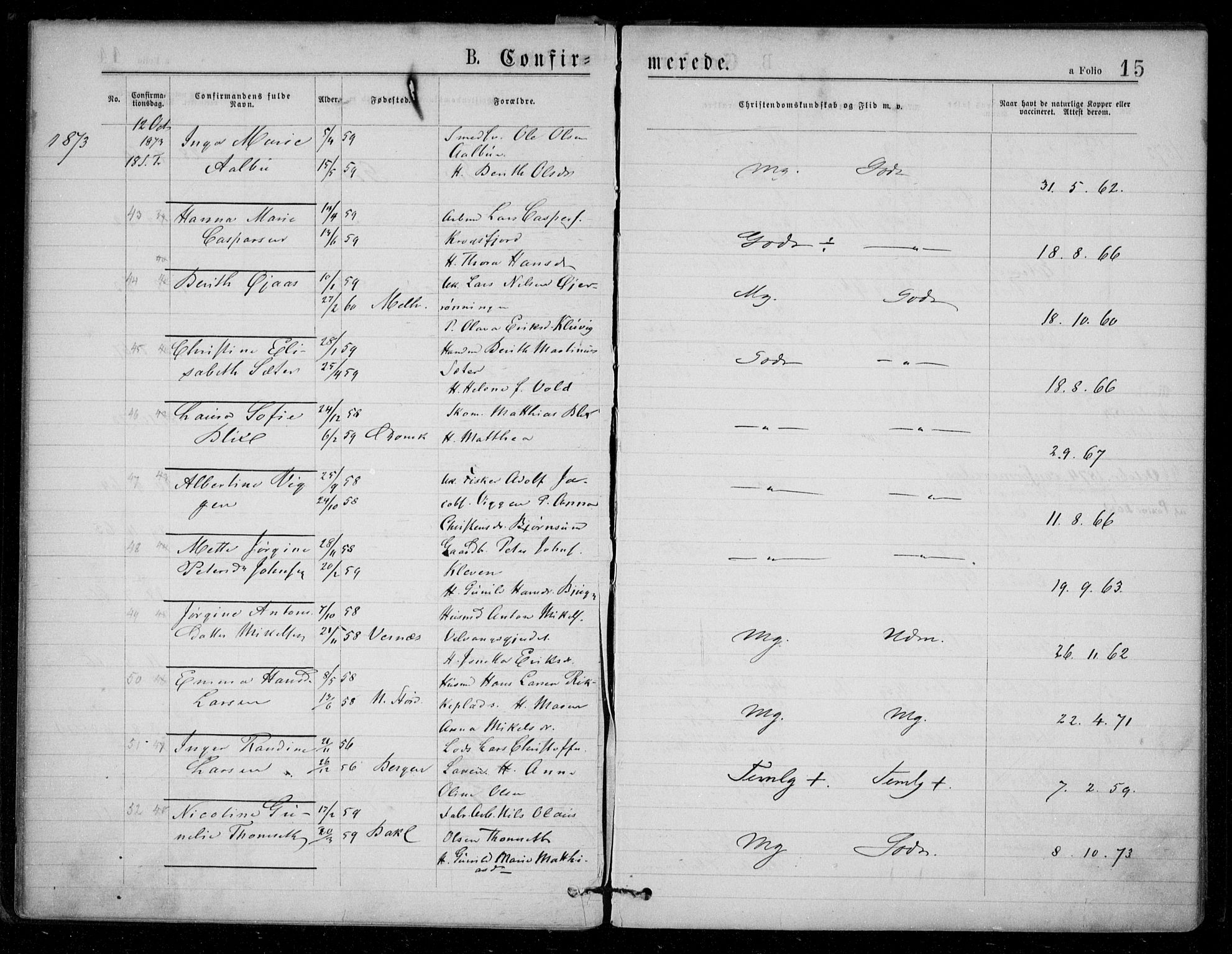 Ministerialprotokoller, klokkerbøker og fødselsregistre - Sør-Trøndelag, SAT/A-1456/602/L0121: Ministerialbok nr. 602A19, 1872-1879, s. 15