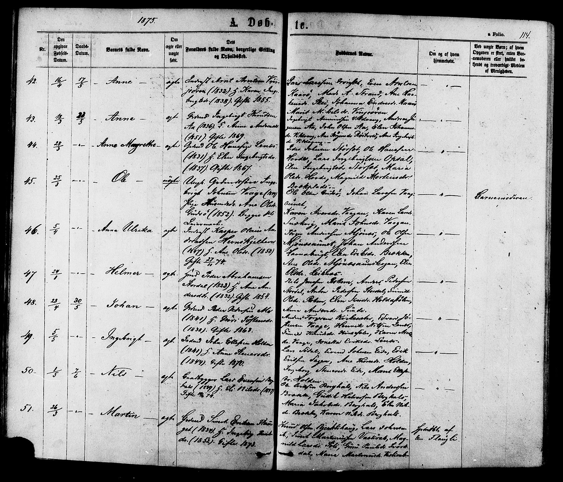 Ministerialprotokoller, klokkerbøker og fødselsregistre - Sør-Trøndelag, AV/SAT-A-1456/630/L0495: Ministerialbok nr. 630A08, 1868-1878, s. 114