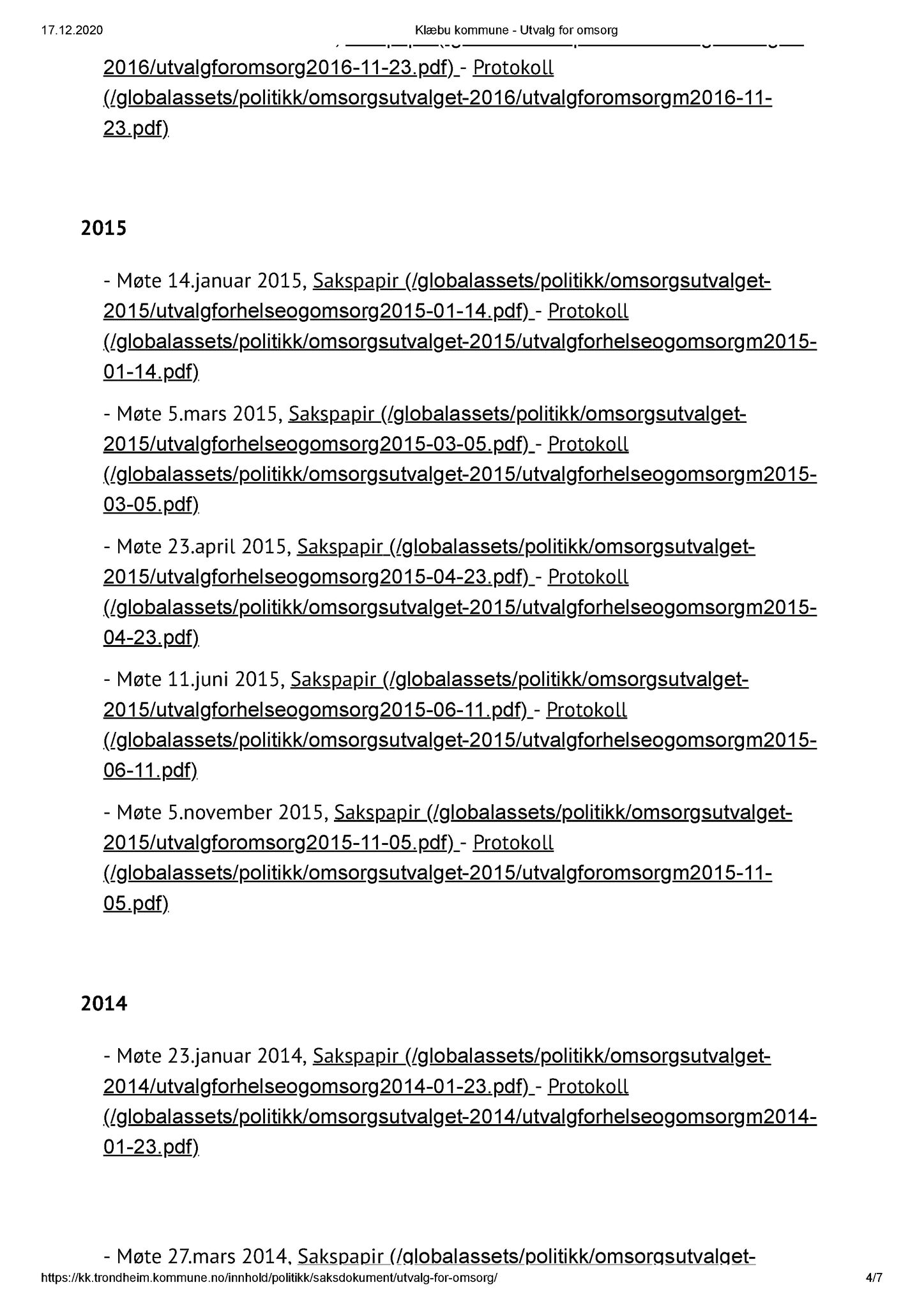 Klæbu Kommune, TRKO/KK/05-UOm/L001: Utvalg for omsorg - Møteoversikt, 2011-2019, s. 4