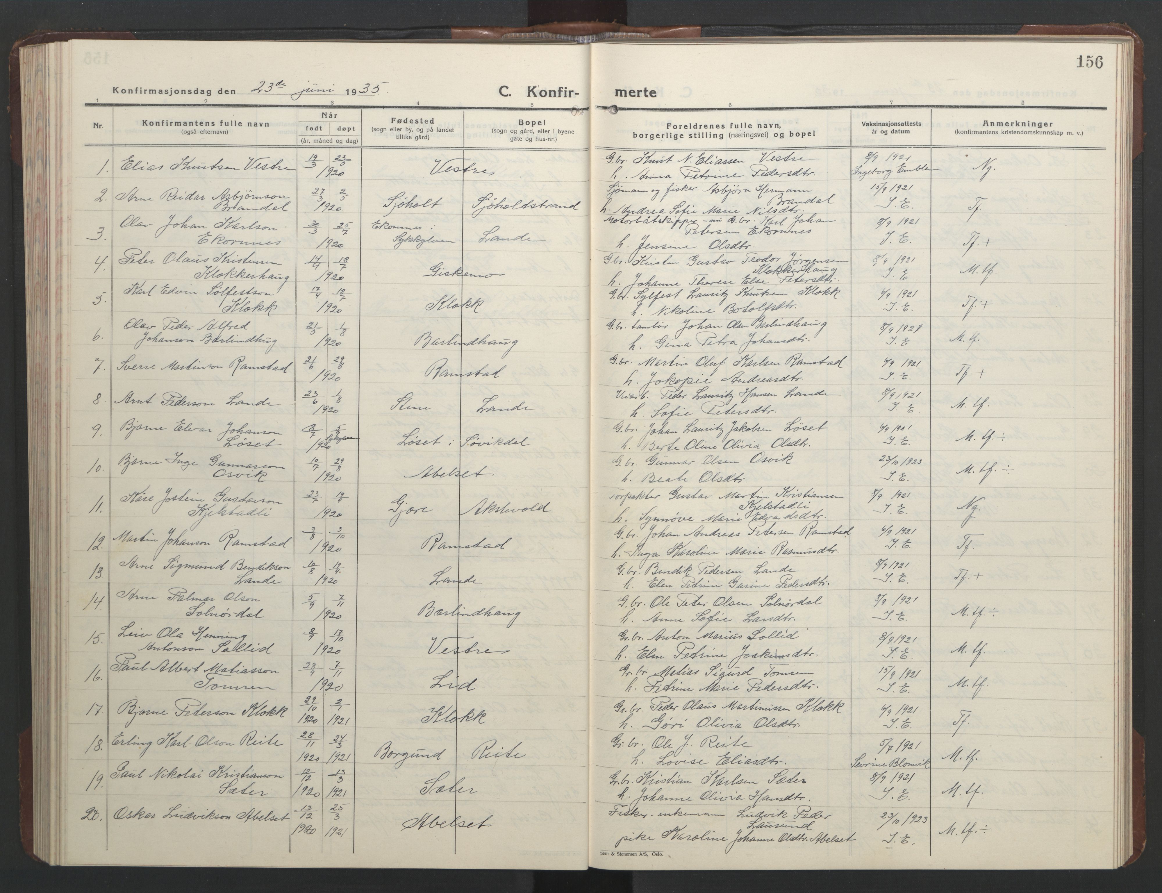 Ministerialprotokoller, klokkerbøker og fødselsregistre - Møre og Romsdal, SAT/A-1454/522/L0329: Klokkerbok nr. 522C08, 1926-1951, s. 156