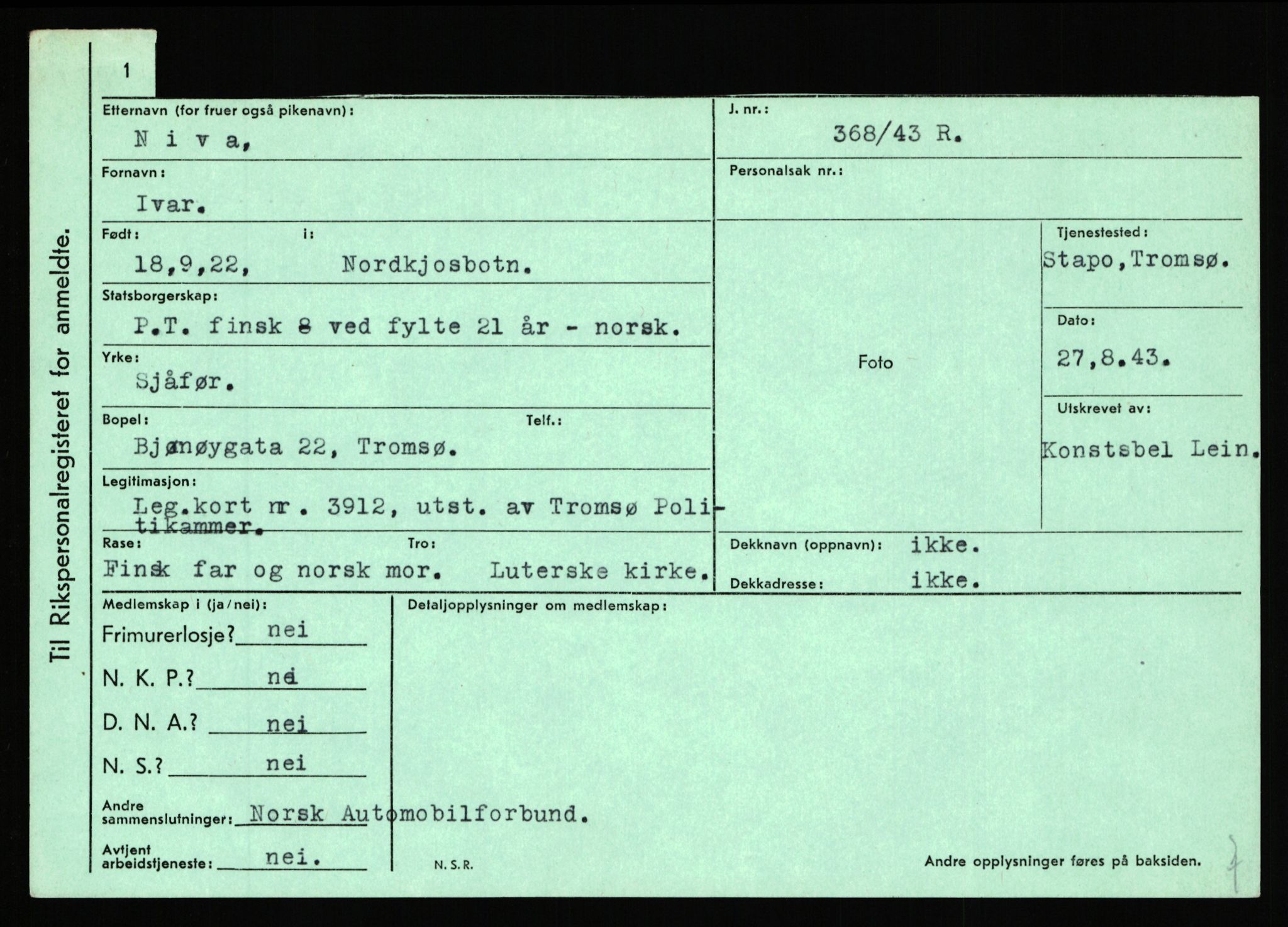 Statspolitiet - Hovedkontoret / Osloavdelingen, AV/RA-S-1329/C/Ca/L0011: Molberg - Nøstvold, 1943-1945, s. 3443