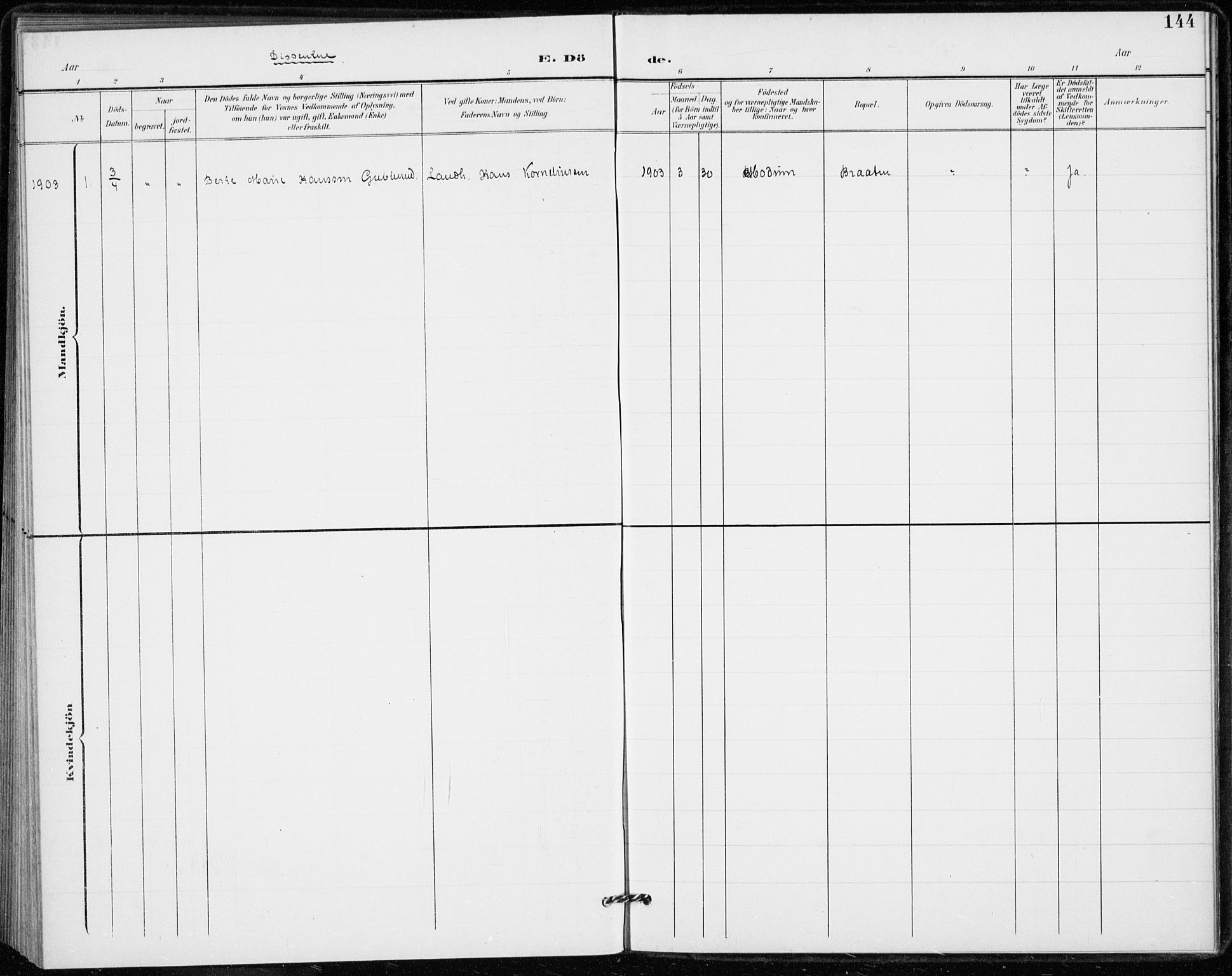 Modum kirkebøker, AV/SAKO-A-234/F/Fa/L0020: Ministerialbok nr. 20, 1900-1917, s. 144