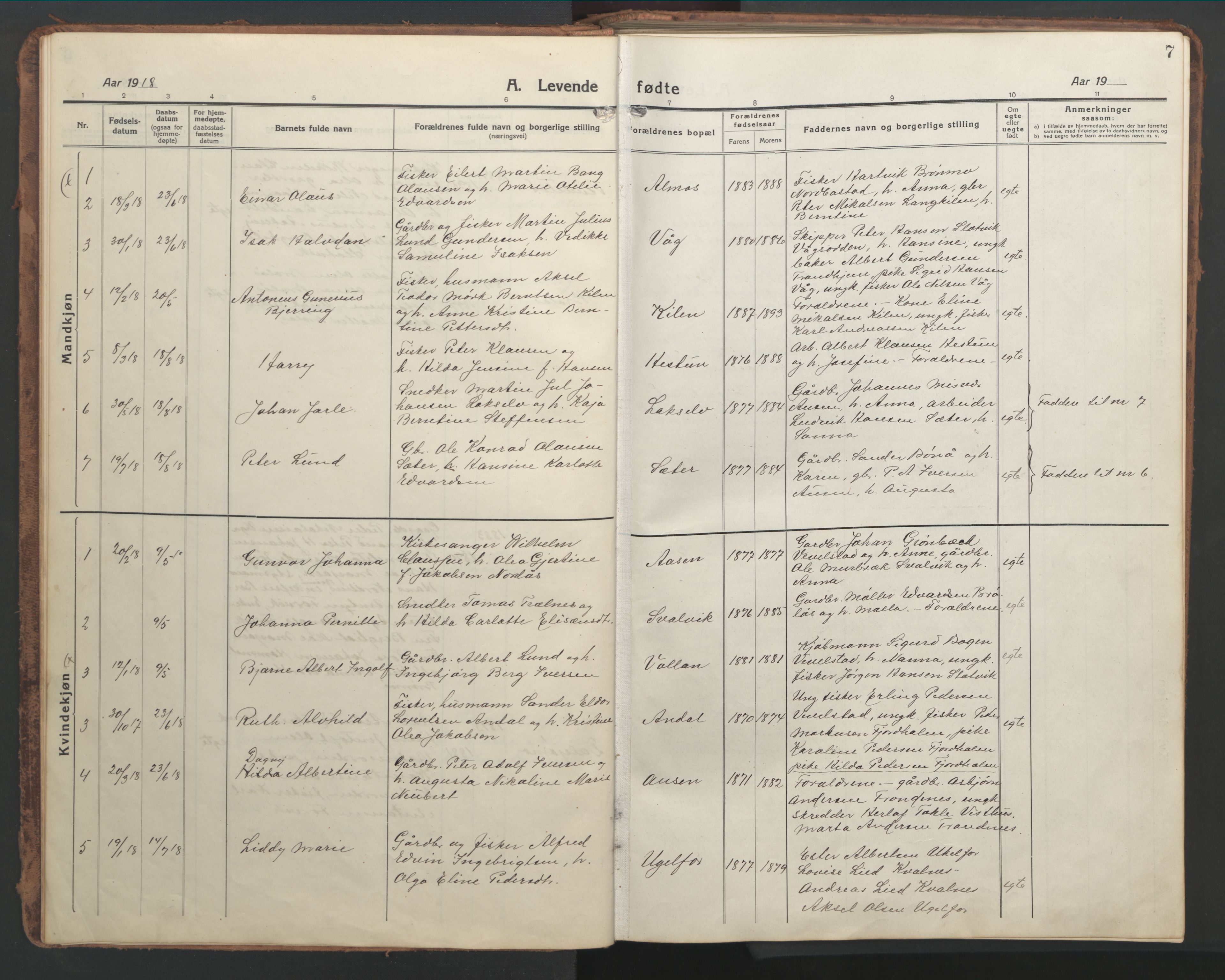 Ministerialprotokoller, klokkerbøker og fødselsregistre - Nordland, AV/SAT-A-1459/819/L0278: Klokkerbok nr. 819C04, 1917-1967, s. 7