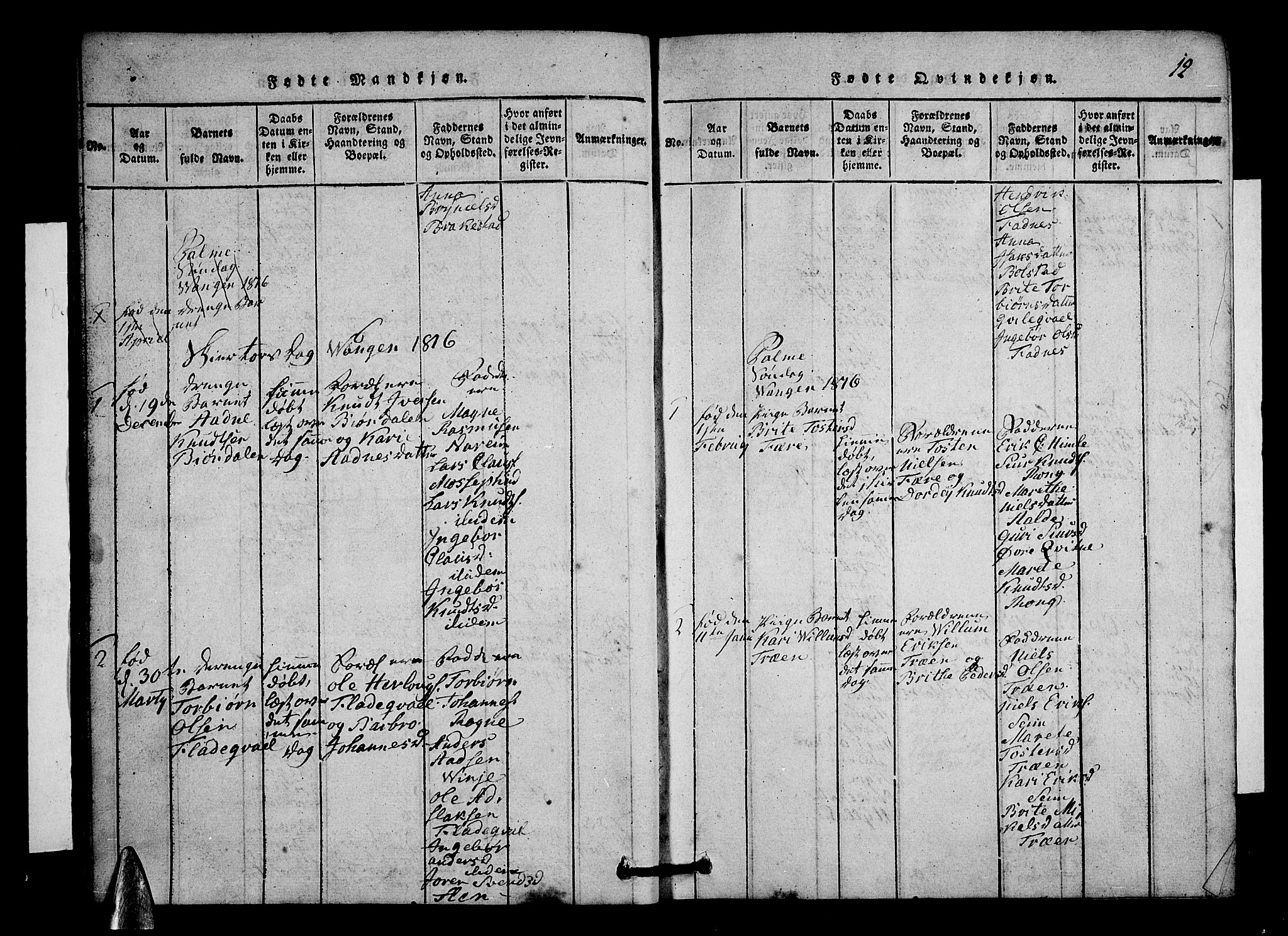 Voss sokneprestembete, AV/SAB-A-79001/H/Hab: Klokkerbok nr. A 1, 1816-1818, s. 12