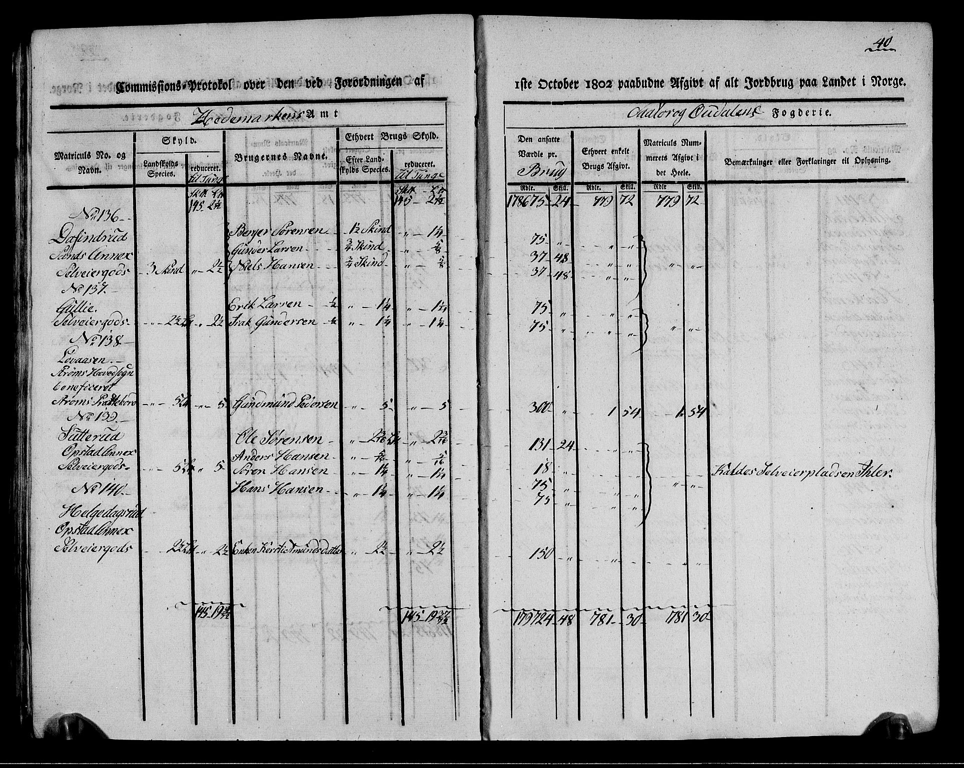 Rentekammeret inntil 1814, Realistisk ordnet avdeling, AV/RA-EA-4070/N/Ne/Nea/L0026: Solør og Odal fogderi. Kommisjonsprotokoll (gjenpart), 1803, s. 40