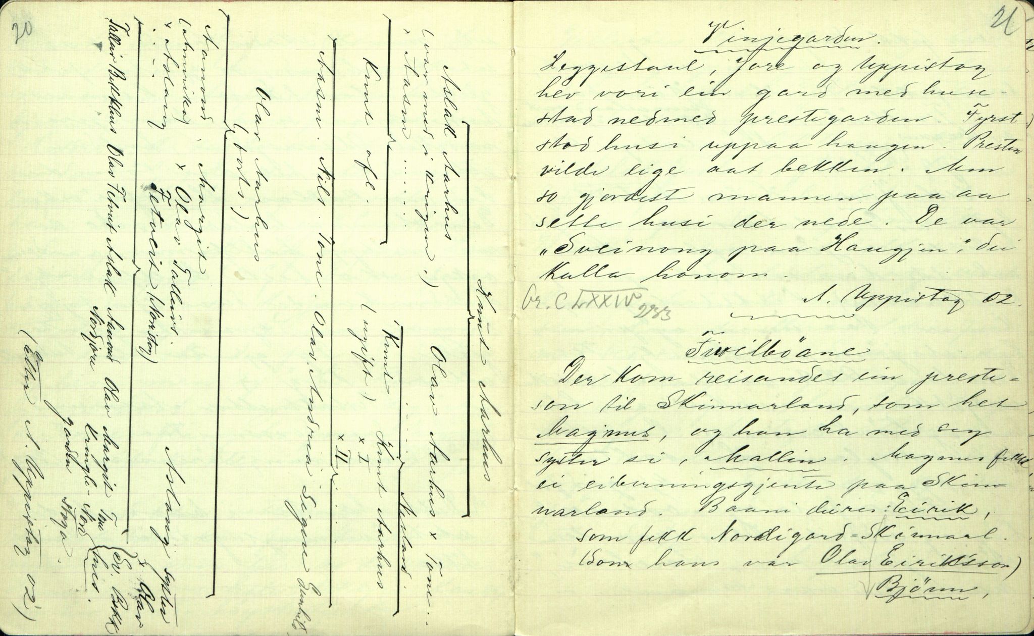 Rikard Berge, TEMU/TGM-A-1003/F/L0001/0025: 001-030 Innholdslister / 21. Biografi, ættesogur, 1902-1903, s. 20-21