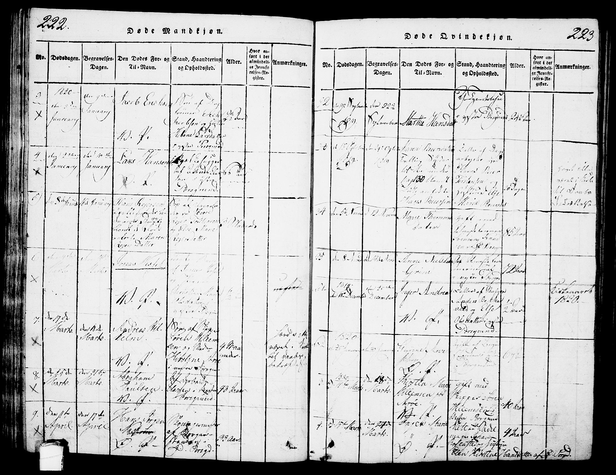 Porsgrunn kirkebøker , SAKO/A-104/G/Gb/L0001: Klokkerbok nr. II 1, 1817-1828, s. 222-223