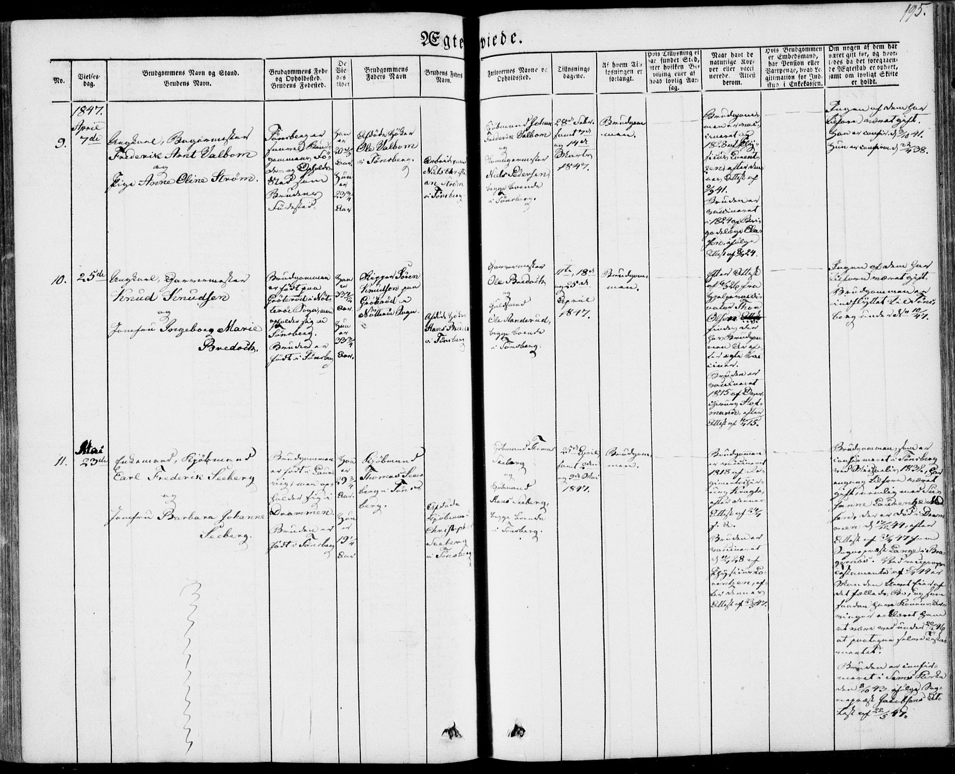 Tønsberg kirkebøker, AV/SAKO-A-330/F/Fa/L0007: Ministerialbok nr. I 7, 1845-1854, s. 195