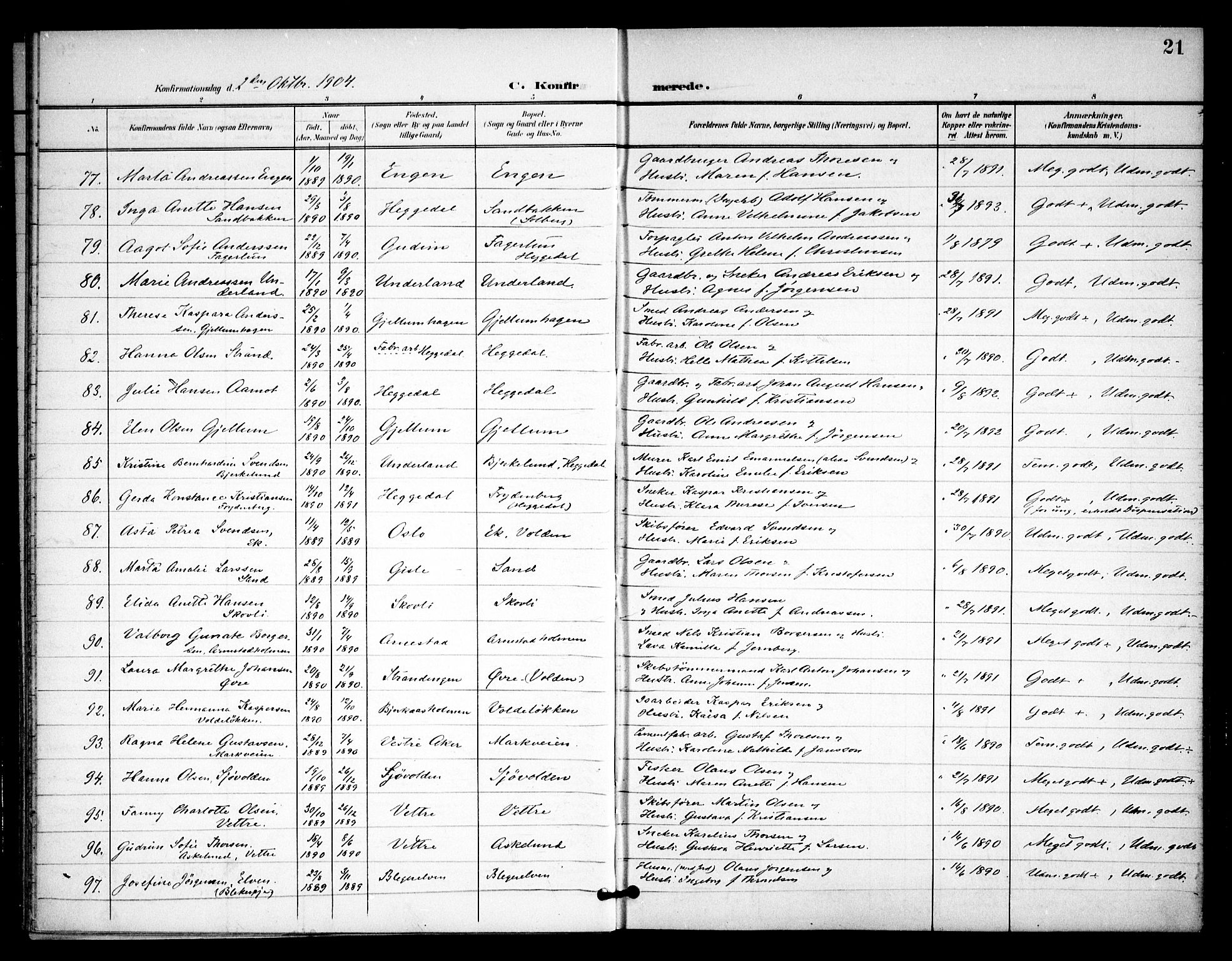 Asker prestekontor Kirkebøker, AV/SAO-A-10256a/F/Fa/L0016: Ministerialbok nr. I 16, 1900-1917, s. 21