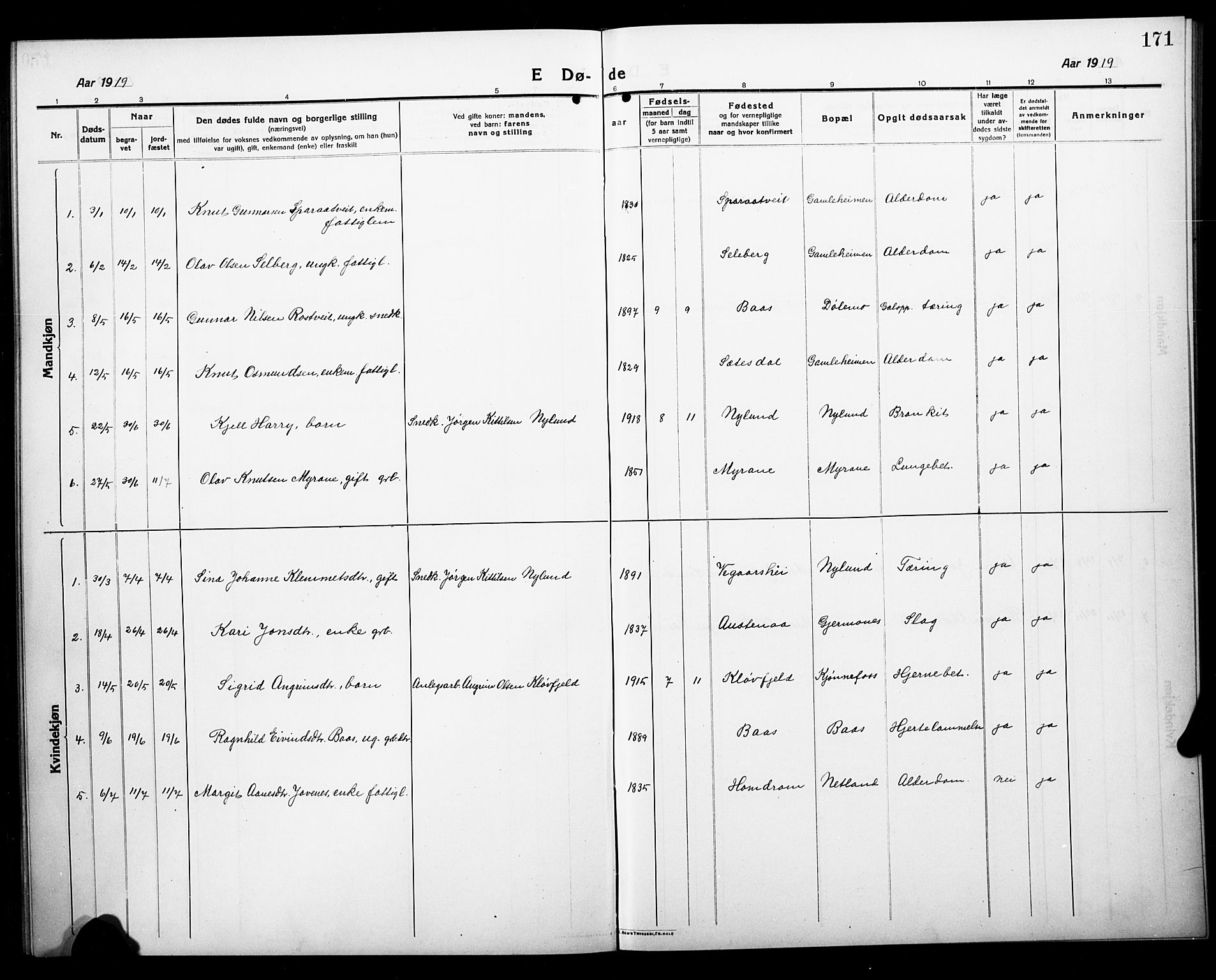 Åmli sokneprestkontor, SAK/1111-0050/F/Fb/Fbc/L0006: Klokkerbok nr. B 6, 1915-1929, s. 171