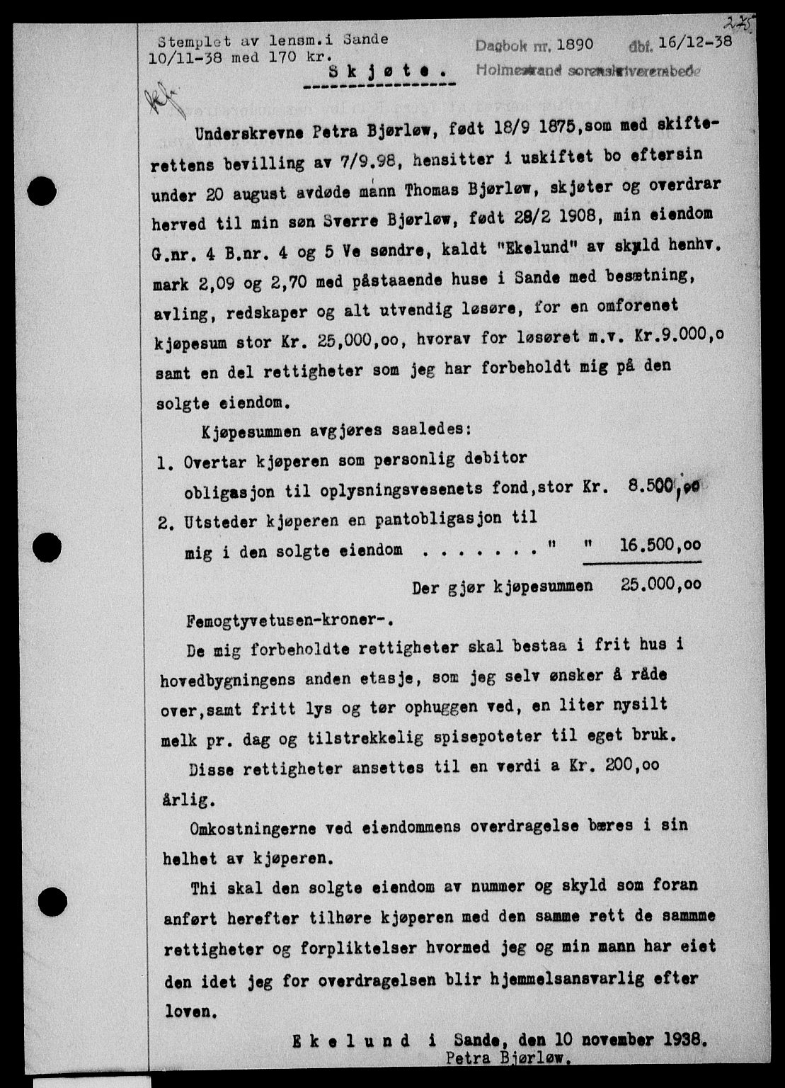 Holmestrand sorenskriveri, SAKO/A-67/G/Ga/Gaa/L0050: Pantebok nr. A-50, 1938-1939, Dagboknr: 1890/1938