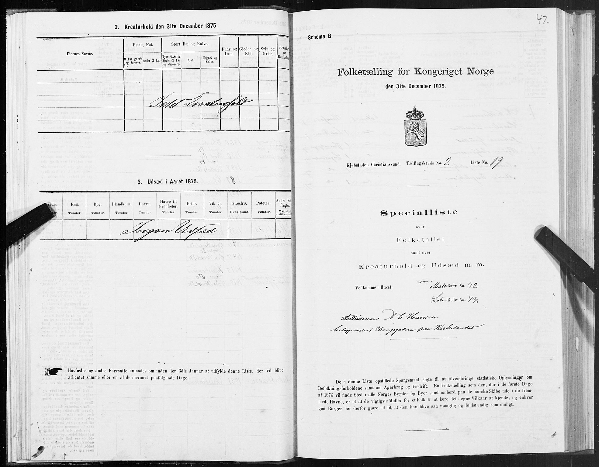 SAT, Folketelling 1875 for 1503B Kristiansund prestegjeld, Kristiansund kjøpstad, 1875, s. 2047