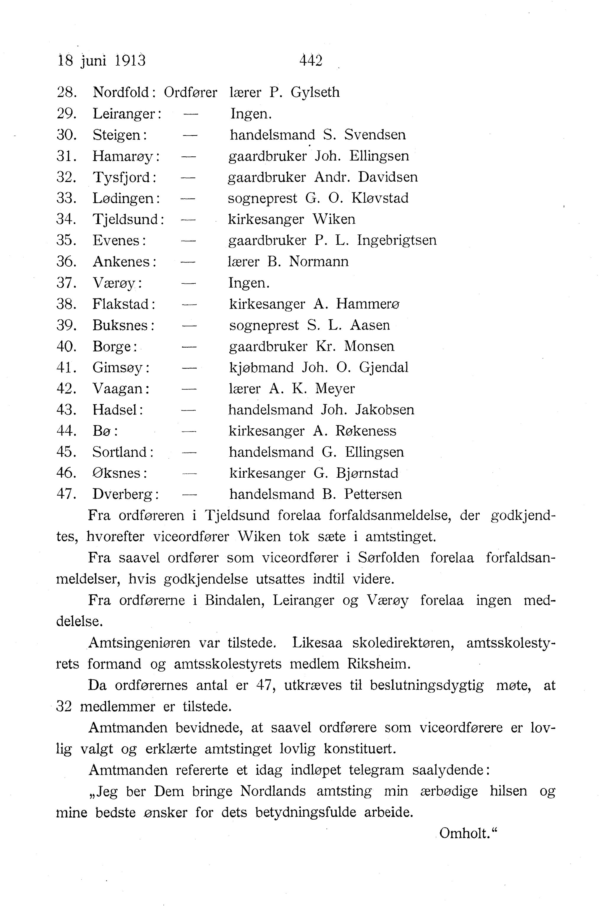 Nordland Fylkeskommune. Fylkestinget, AIN/NFK-17/176/A/Ac/L0036: Fylkestingsforhandlinger 1913, 1913