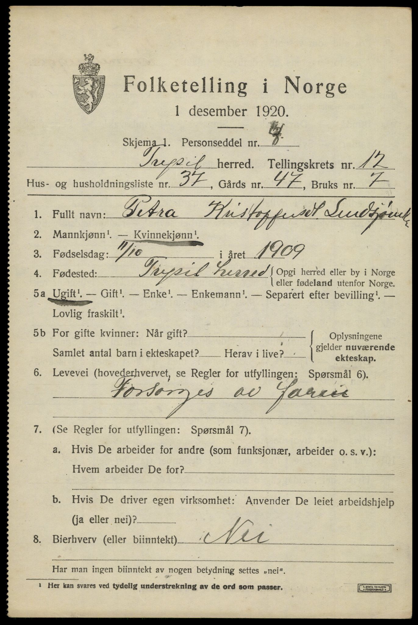 SAH, Folketelling 1920 for 0428 Trysil herred, 1920, s. 7611