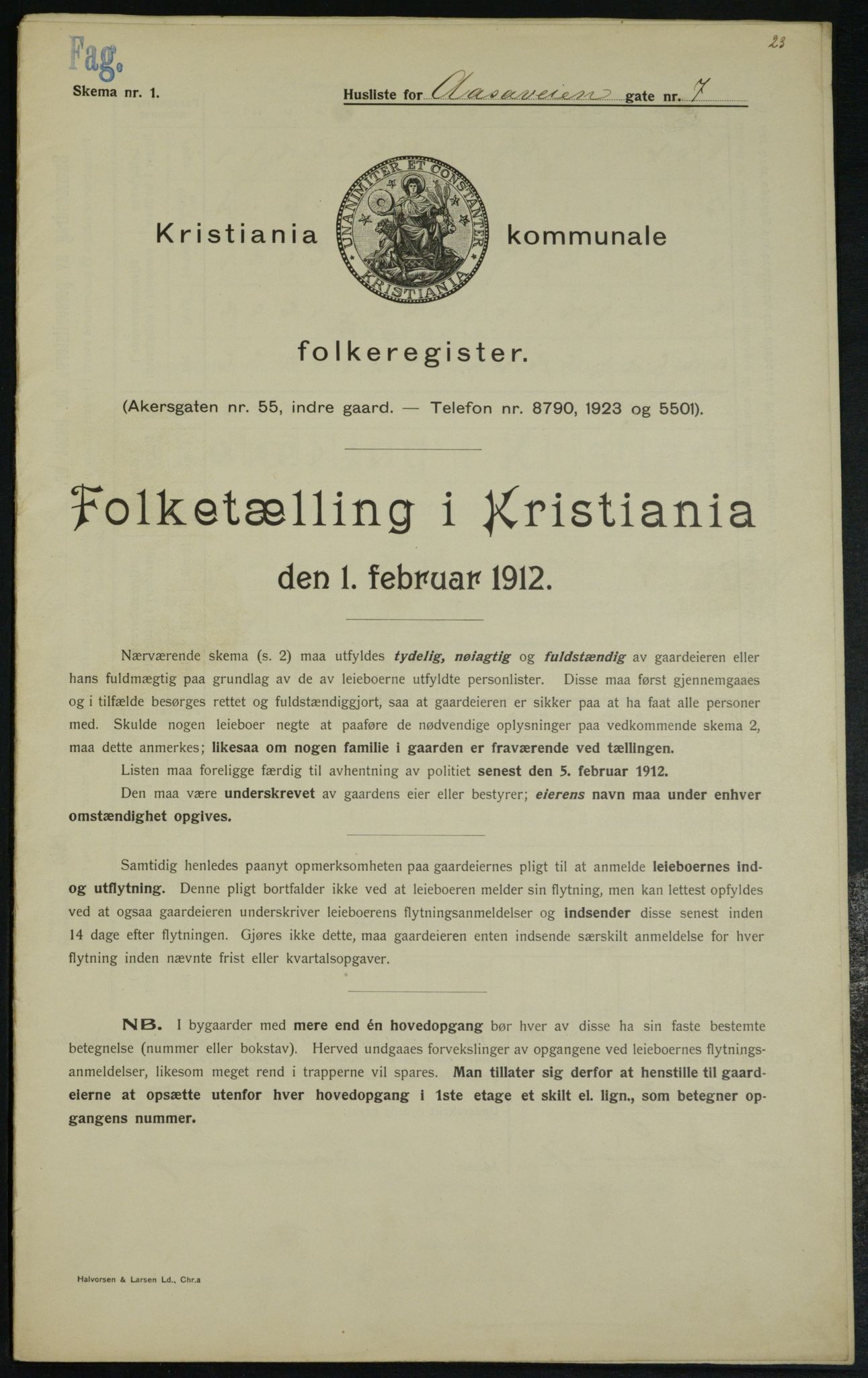 OBA, Kommunal folketelling 1.2.1912 for Kristiania, 1912, s. 130952