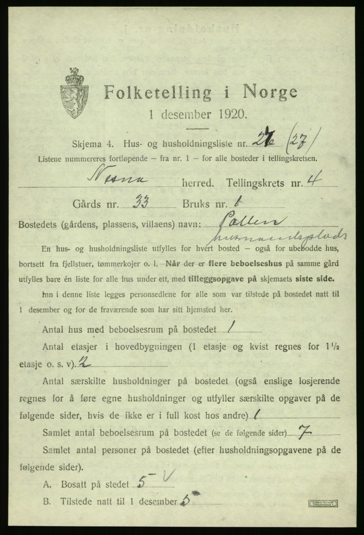 SAT, Folketelling 1920 for 1828 Nesna herred, 1920, s. 445