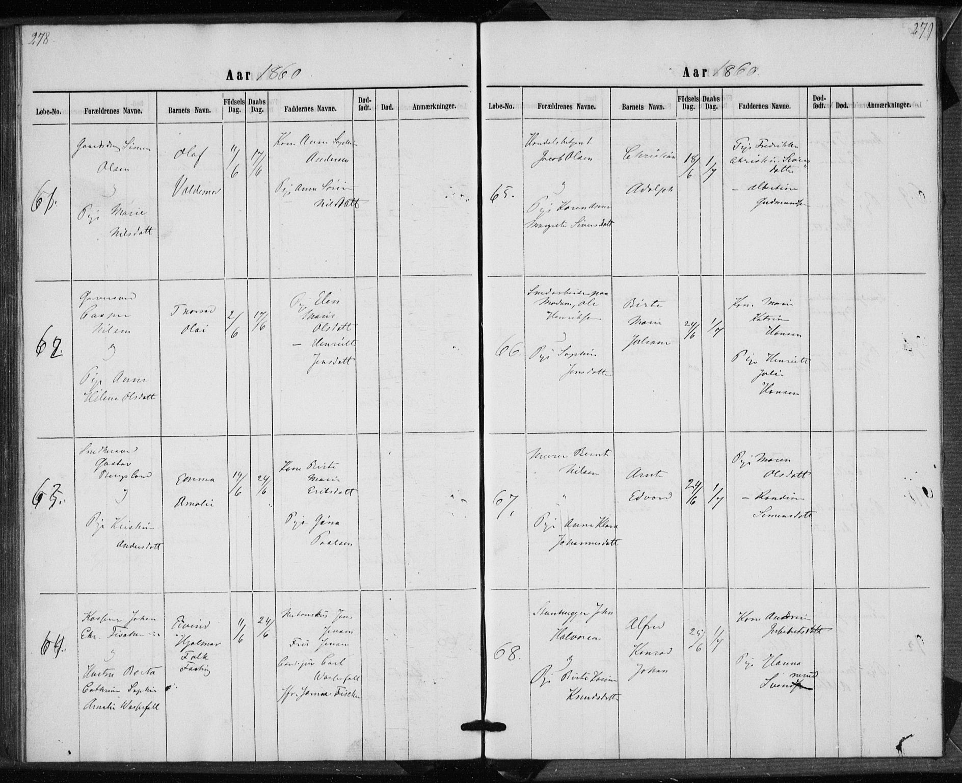 Rikshospitalet prestekontor Kirkebøker, SAO/A-10309b/K/L0002/0001: Dåpsbok nr. 2.1, 1854-1860, s. 278-279