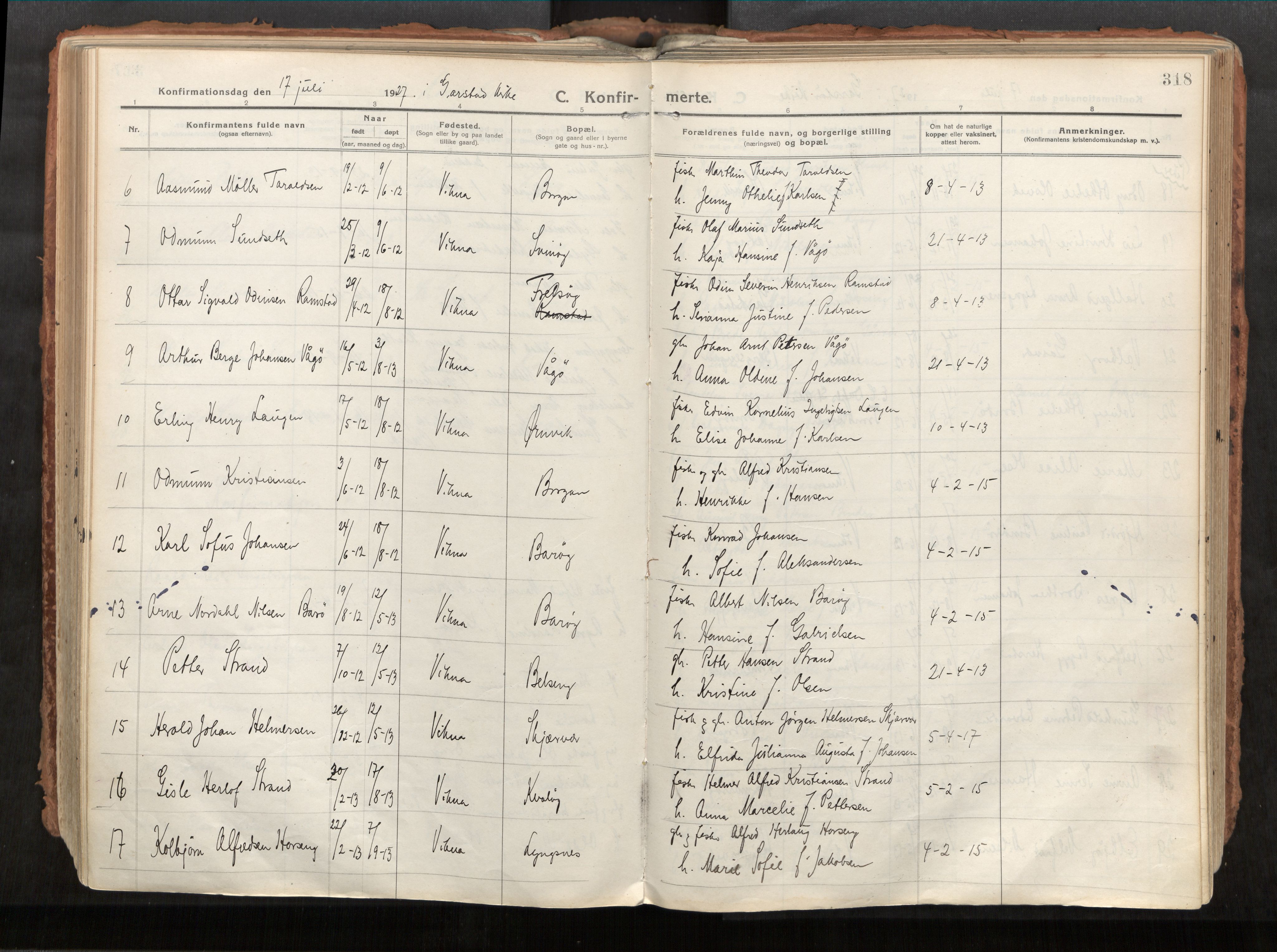 Vikna sokneprestkontor, AV/SAT-A-1173/1/I/I1/I1a/L0001: Ministerialbok nr. 1, 1913-1934, s. 318