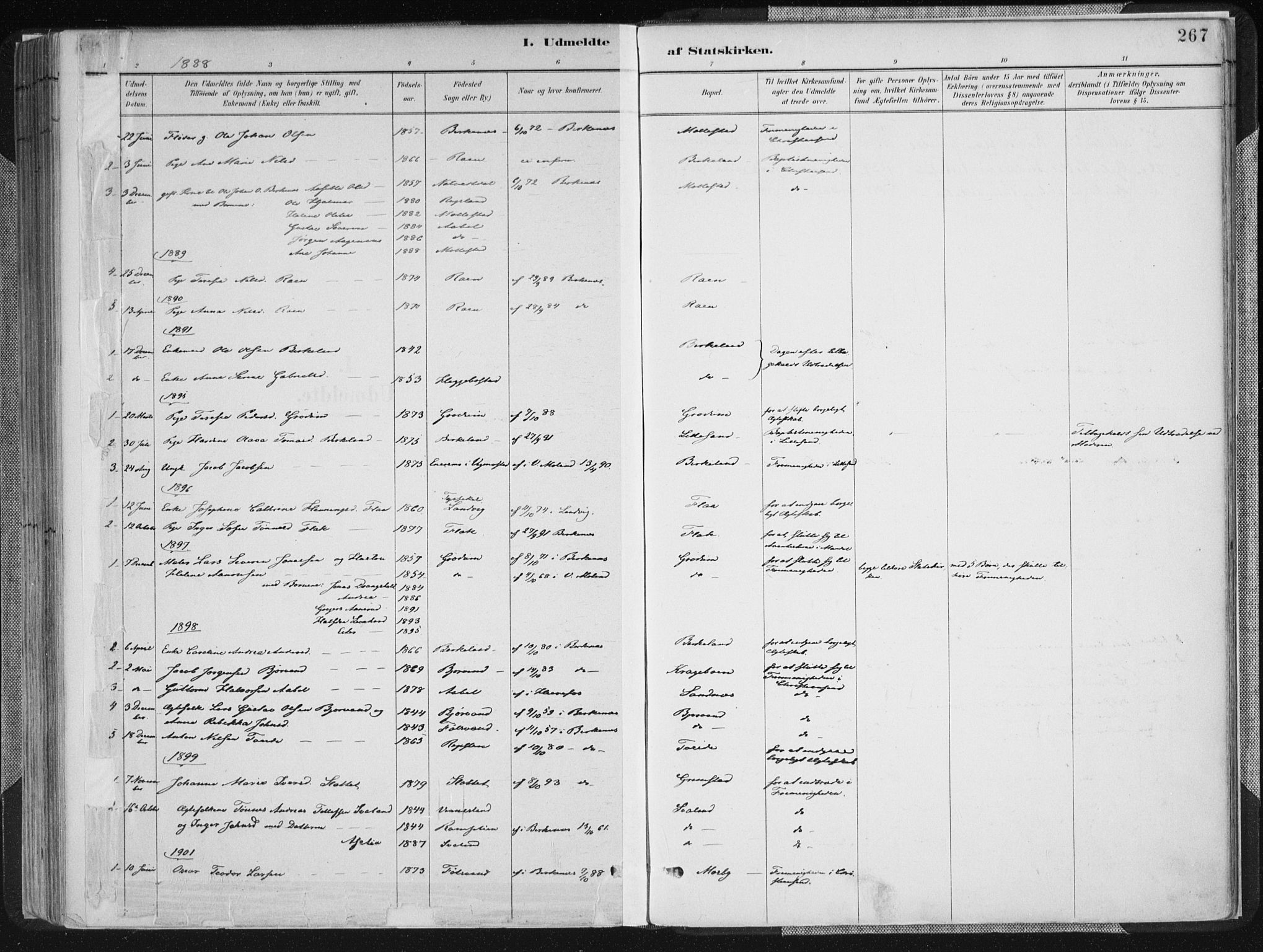 Birkenes sokneprestkontor, SAK/1111-0004/F/Fa/L0005: Ministerialbok nr. A 5, 1887-1907, s. 267