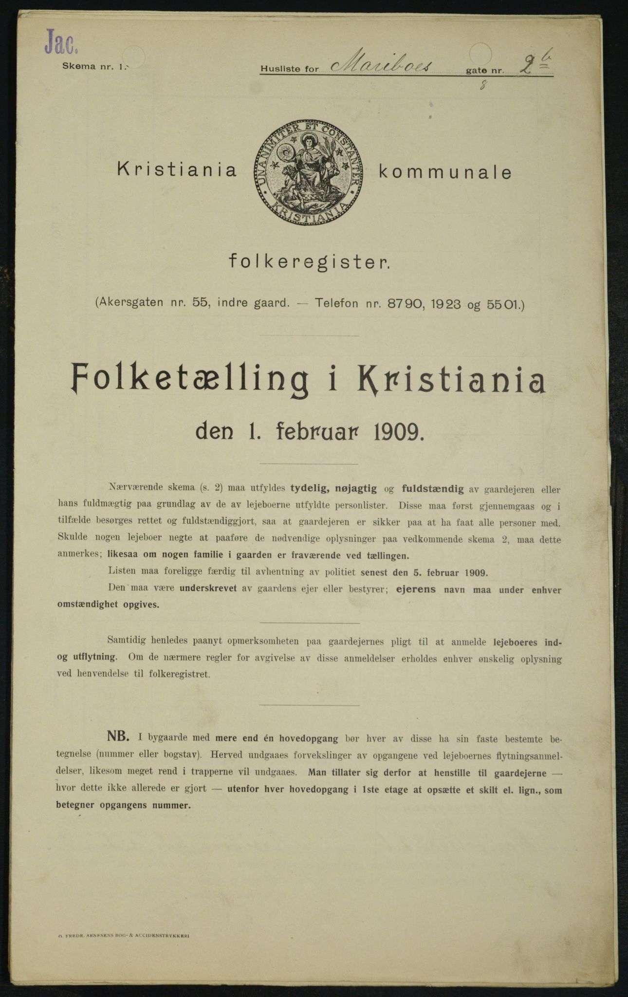 OBA, Kommunal folketelling 1.2.1909 for Kristiania kjøpstad, 1909, s. 54920