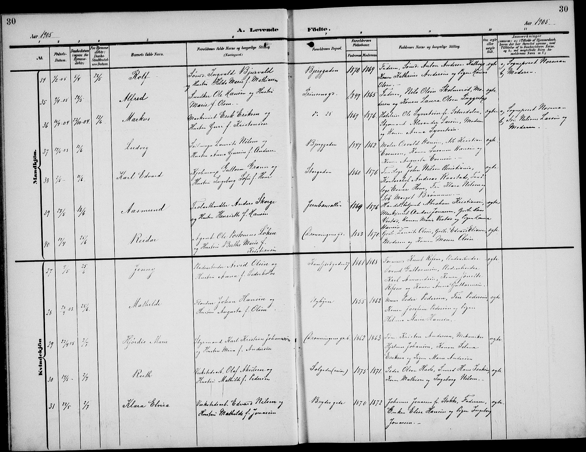 Sandefjord kirkebøker, AV/SAKO-A-315/G/Ga/L0003: Klokkerbok nr. 3, 1903-1920, s. 30