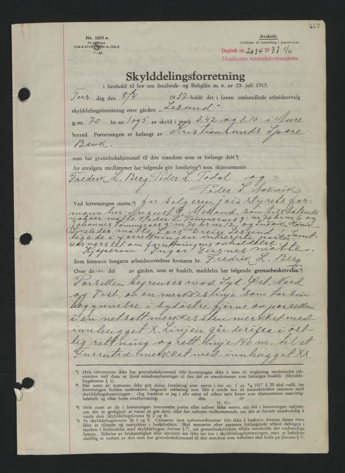 Nordmøre sorenskriveri, SAT/A-4132/1/2/2Ca: Pantebok nr. A82, 1937-1938, Dagboknr: 2634/1937