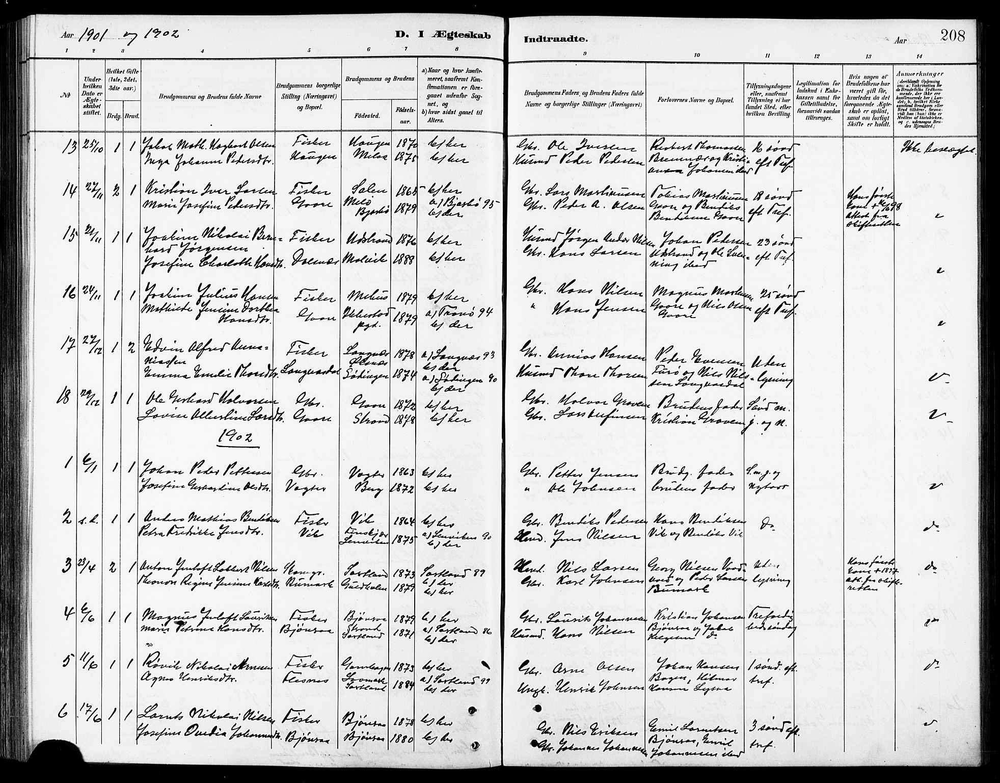 Kvæfjord sokneprestkontor, SATØ/S-1323/G/Ga/Gab/L0005klokker: Klokkerbok nr. 5, 1886-1911, s. 208