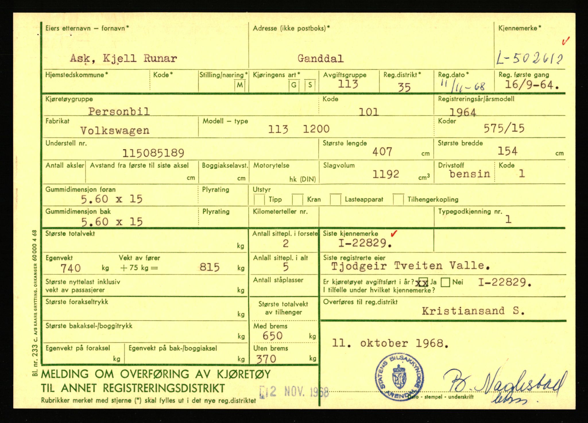 Stavanger trafikkstasjon, SAST/A-101942/0/F/L0077: L-500000 - L-502999, 1930-1971, s. 1945