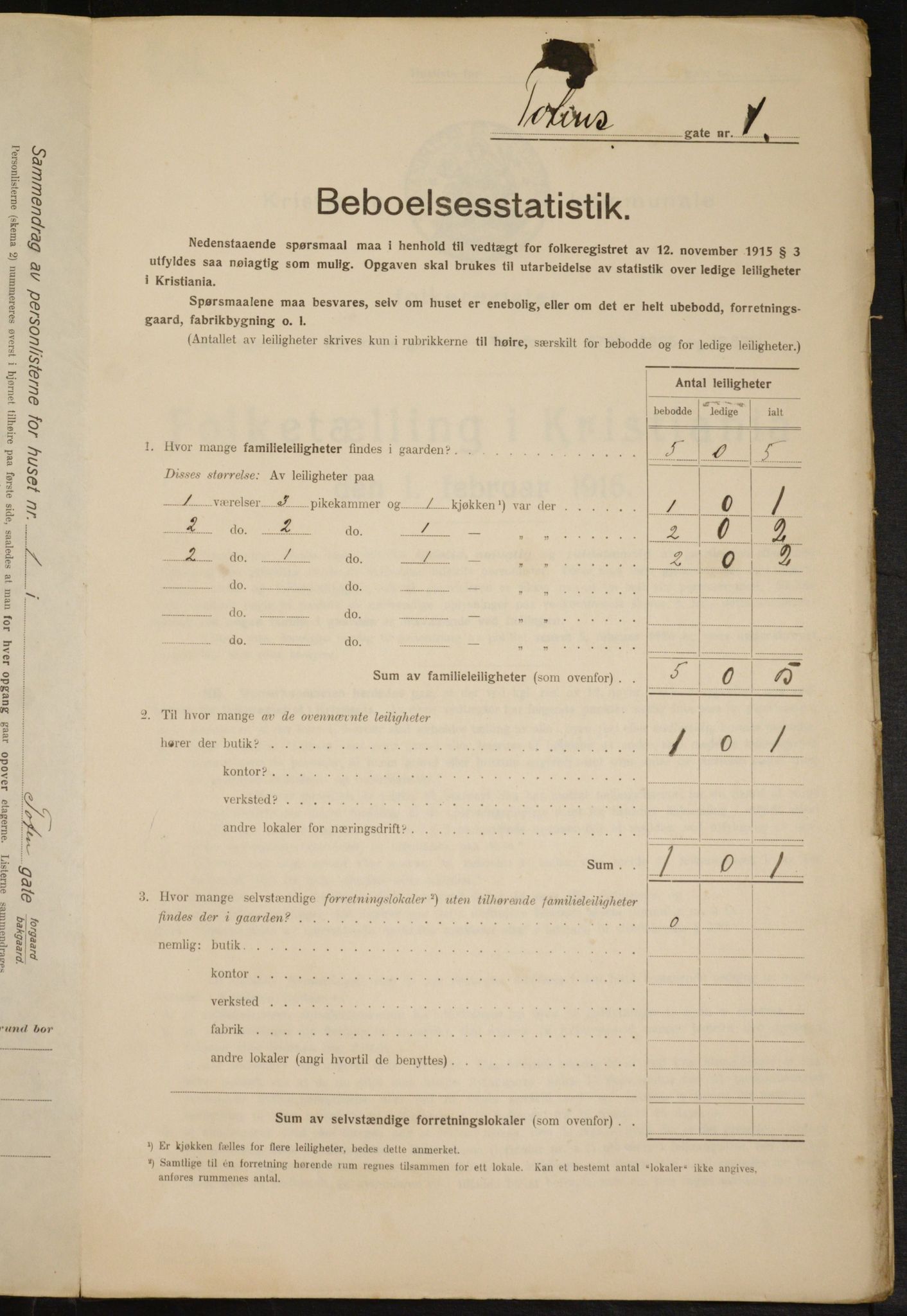 OBA, Kommunal folketelling 1.2.1916 for Kristiania, 1916, s. 118522