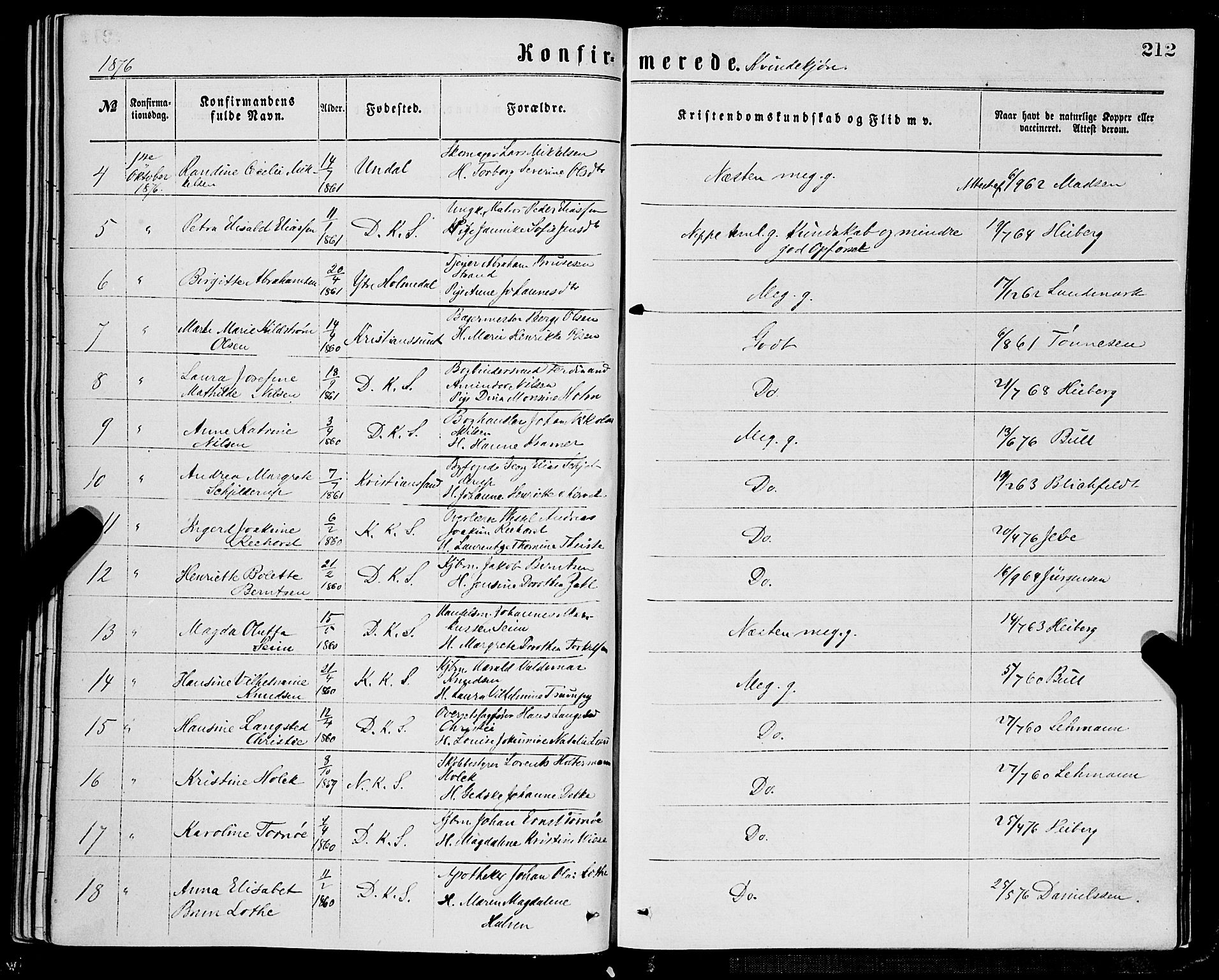 Domkirken sokneprestembete, AV/SAB-A-74801/H/Haa/L0029: Ministerialbok nr. C 4, 1864-1879, s. 212