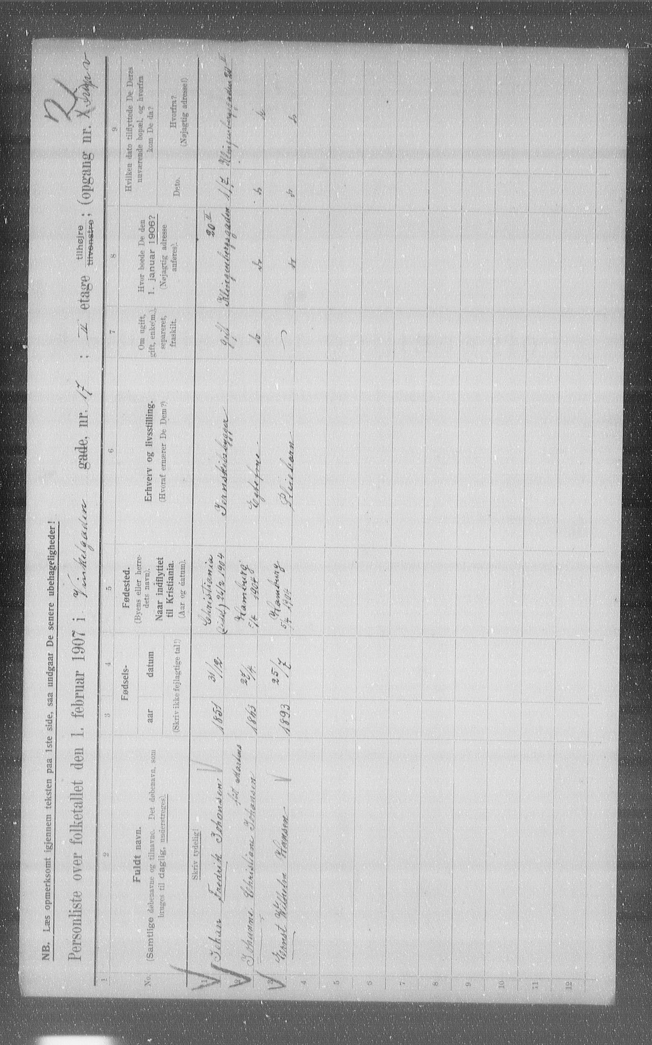 OBA, Kommunal folketelling 1.2.1907 for Kristiania kjøpstad, 1907, s. 63106