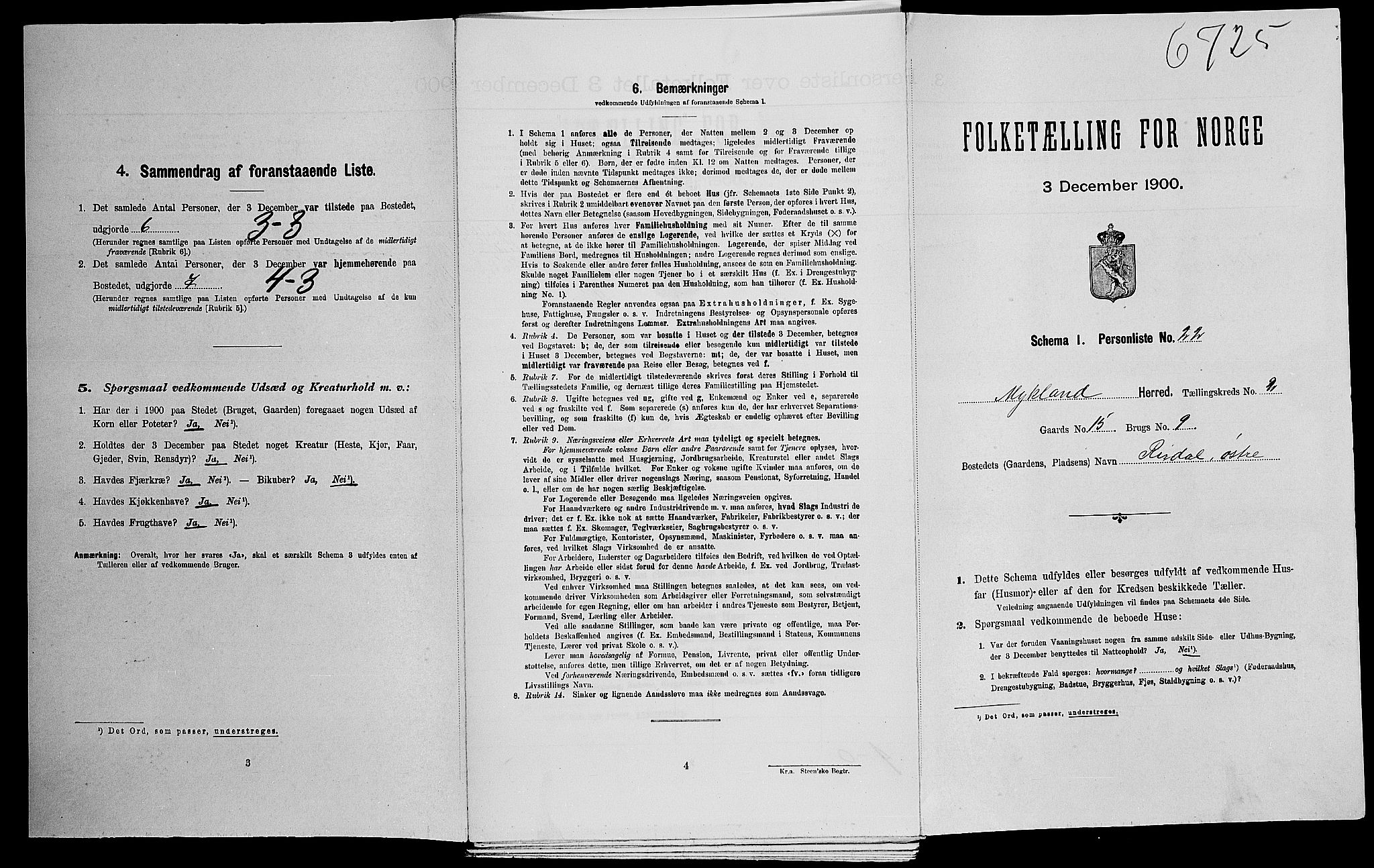 SAK, Folketelling 1900 for 0932 Mykland herred, 1900, s. 125