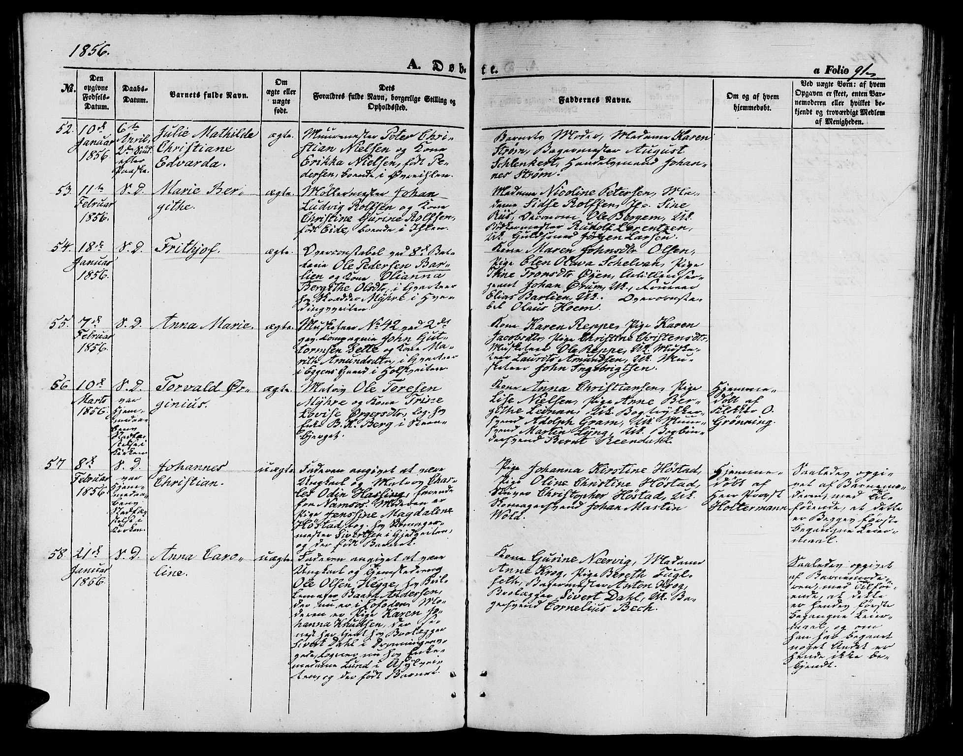 Ministerialprotokoller, klokkerbøker og fødselsregistre - Sør-Trøndelag, AV/SAT-A-1456/602/L0138: Klokkerbok nr. 602C06, 1853-1858, s. 91