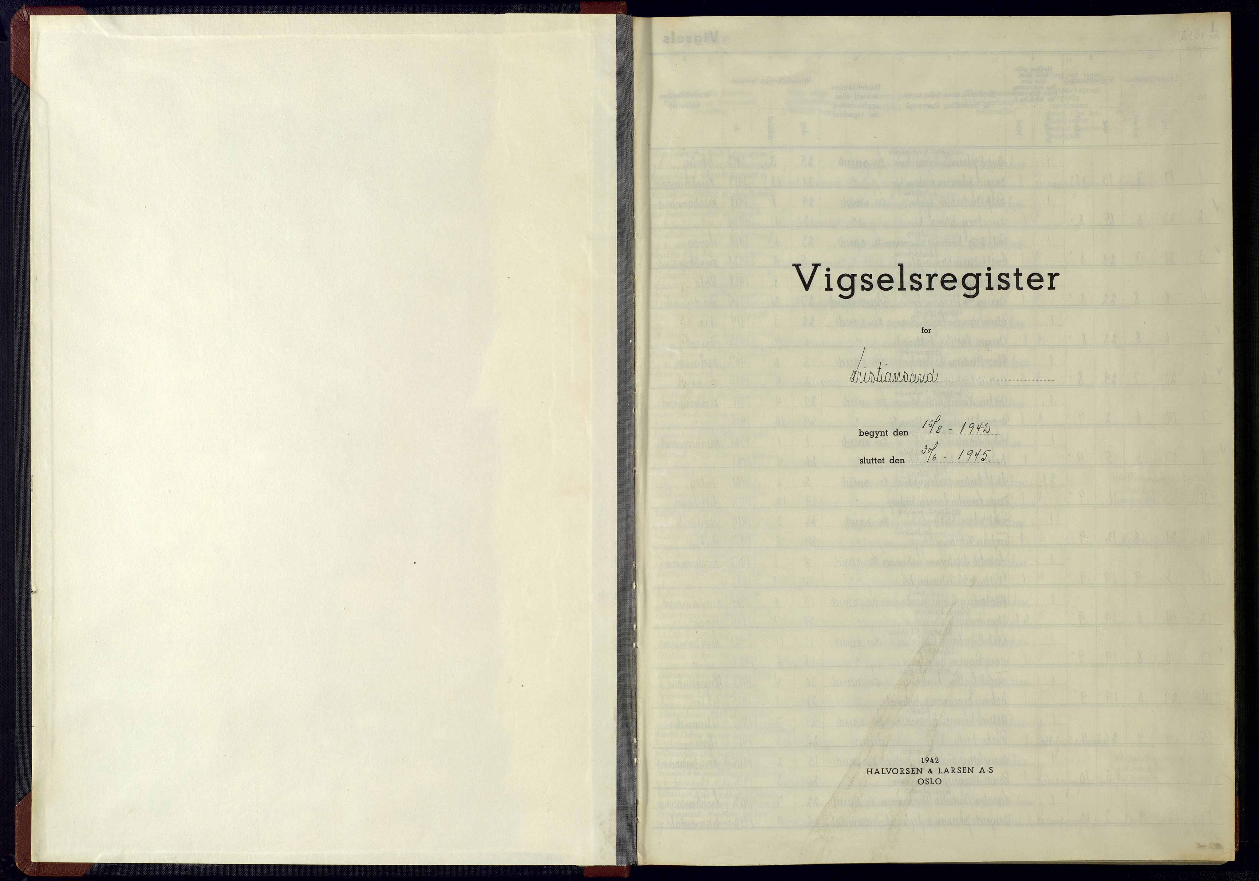 Kristiansand domprosti, AV/SAK-1112-0006/J/Ja/L0003: Vigselsregister nr. A-VI-15, 1942-1945