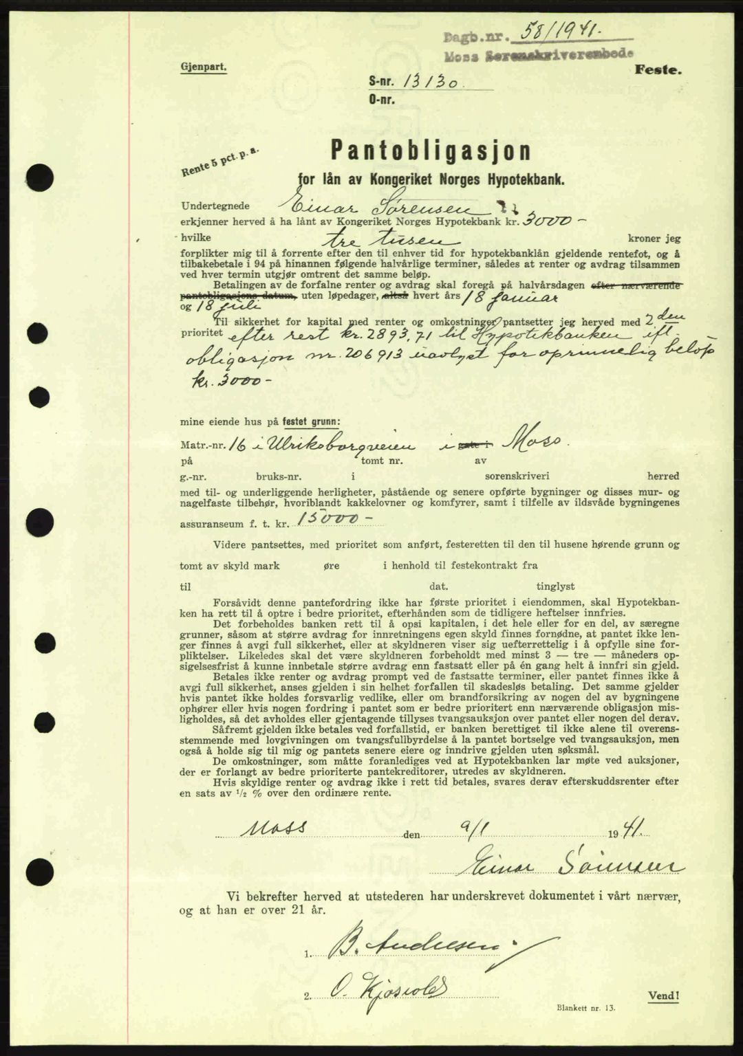 Moss sorenskriveri, SAO/A-10168: Pantebok nr. B10, 1940-1941, Dagboknr: 58/1941