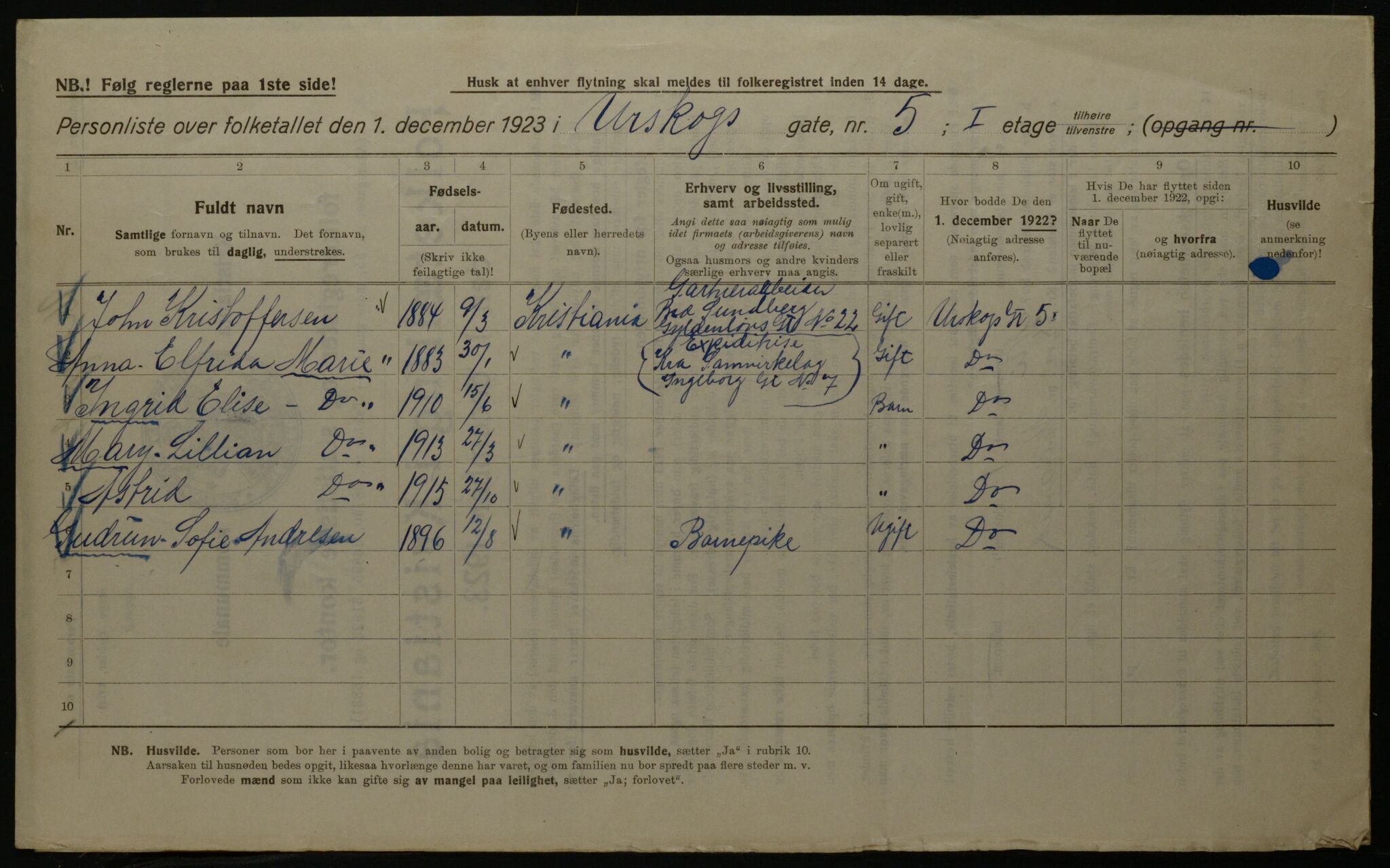 OBA, Kommunal folketelling 1.12.1923 for Kristiania, 1923, s. 3198