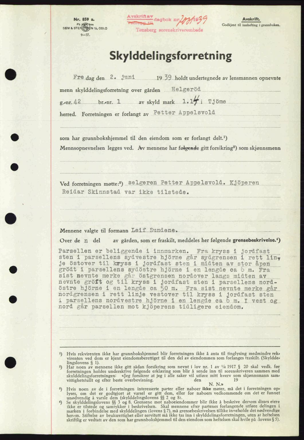 Tønsberg sorenskriveri, AV/SAKO-A-130/G/Ga/Gaa/L0007: Pantebok nr. A7, 1939-1939, Dagboknr: 2001/1939