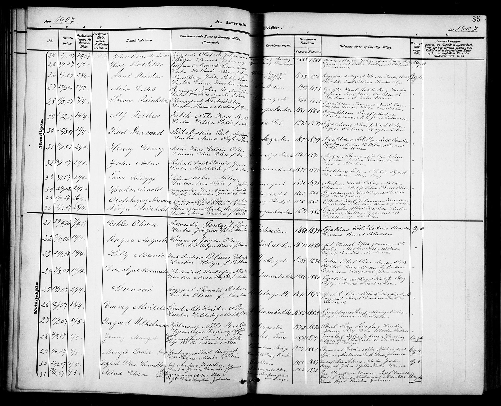 Halden prestekontor Kirkebøker, AV/SAO-A-10909/G/Ga/L0010: Klokkerbok nr. 10, 1900-1923, s. 85