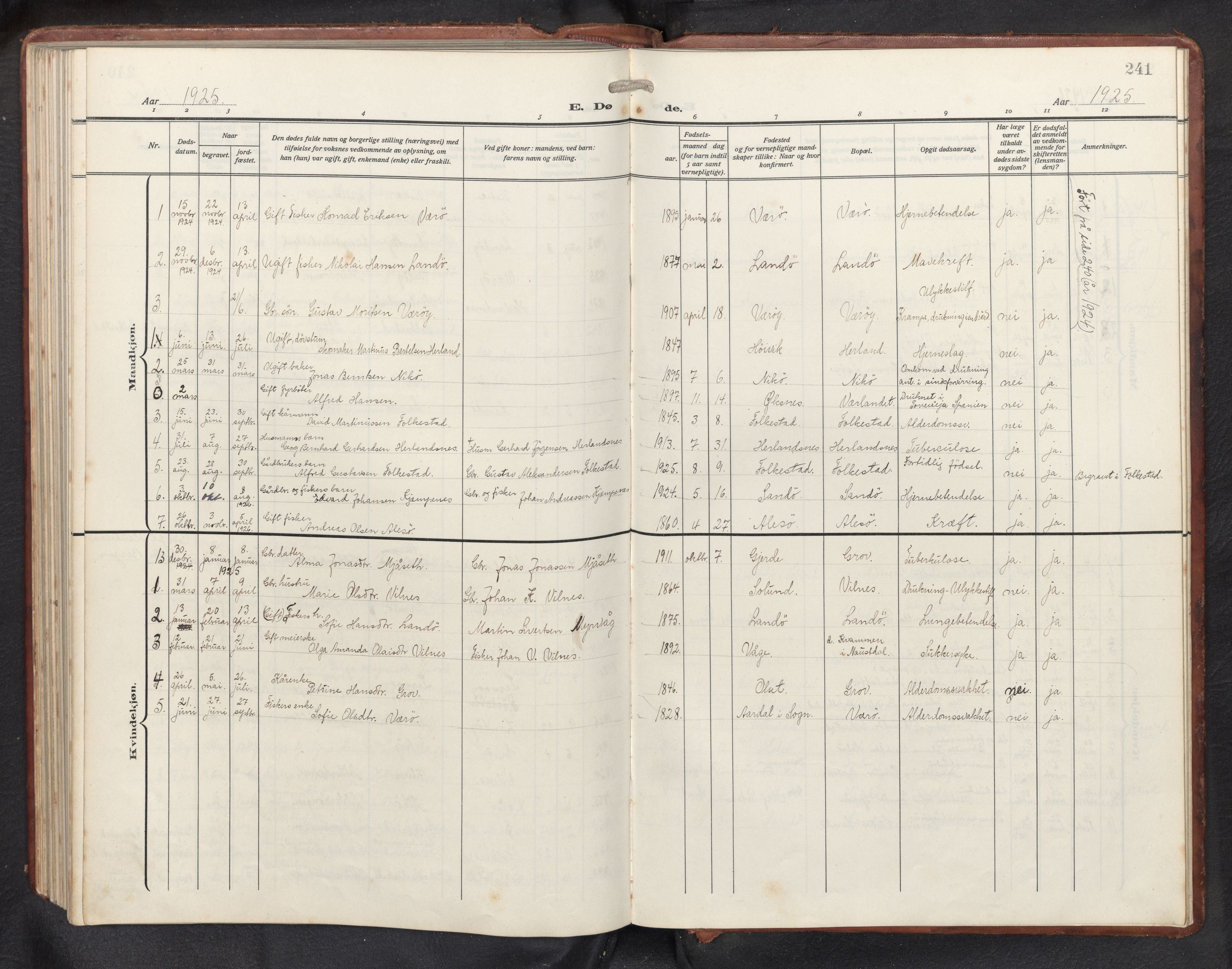 Askvoll sokneprestembete, AV/SAB-A-79501/H/Hab/Habb/L0002: Klokkerbok nr. B 2, 1910-1947, s. 240b-241a