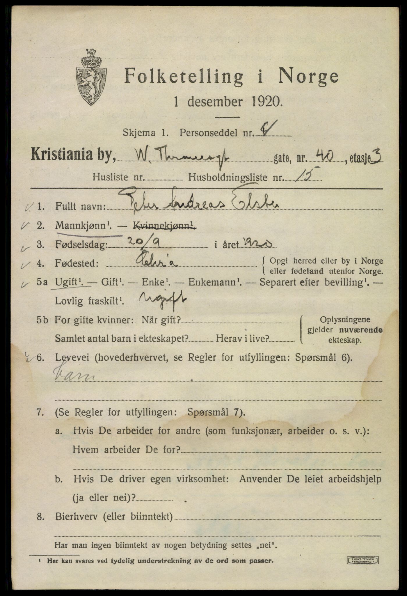 SAO, Folketelling 1920 for 0301 Kristiania kjøpstad, 1920, s. 647569