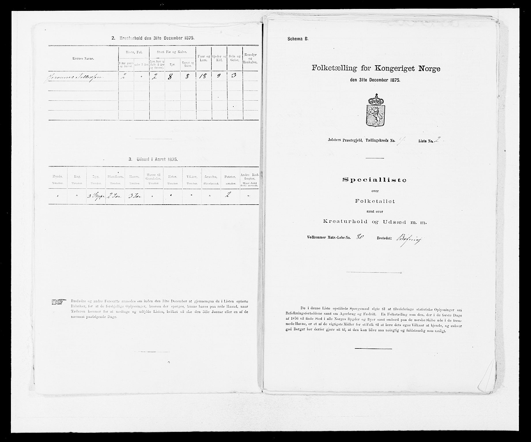 SAB, Folketelling 1875 for 1431P Jølster prestegjeld, 1875, s. 290