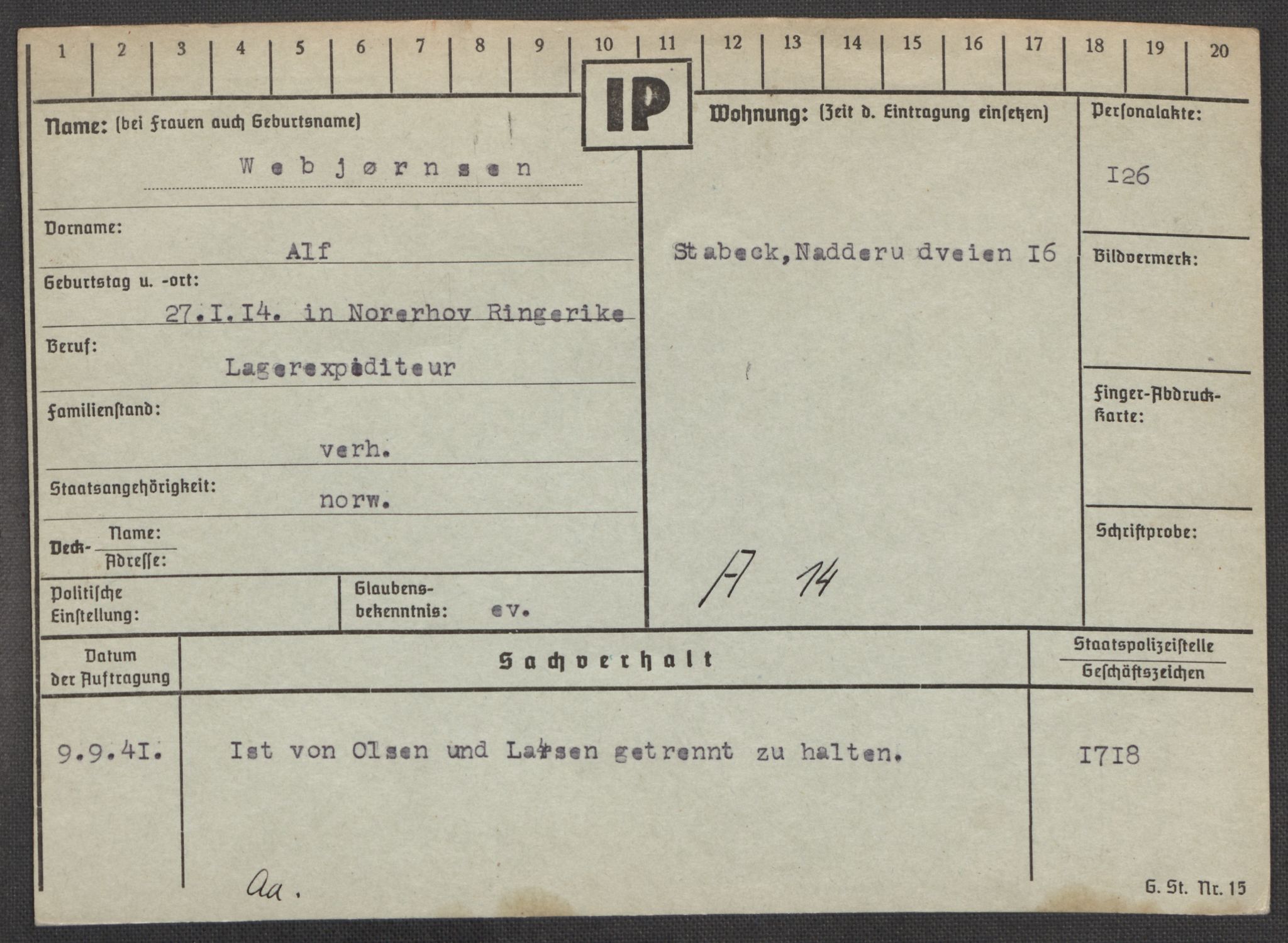 Befehlshaber der Sicherheitspolizei und des SD, AV/RA-RAFA-5969/E/Ea/Eaa/L0010: Register over norske fanger i Møllergata 19: Sø-Å, 1940-1945, s. 898