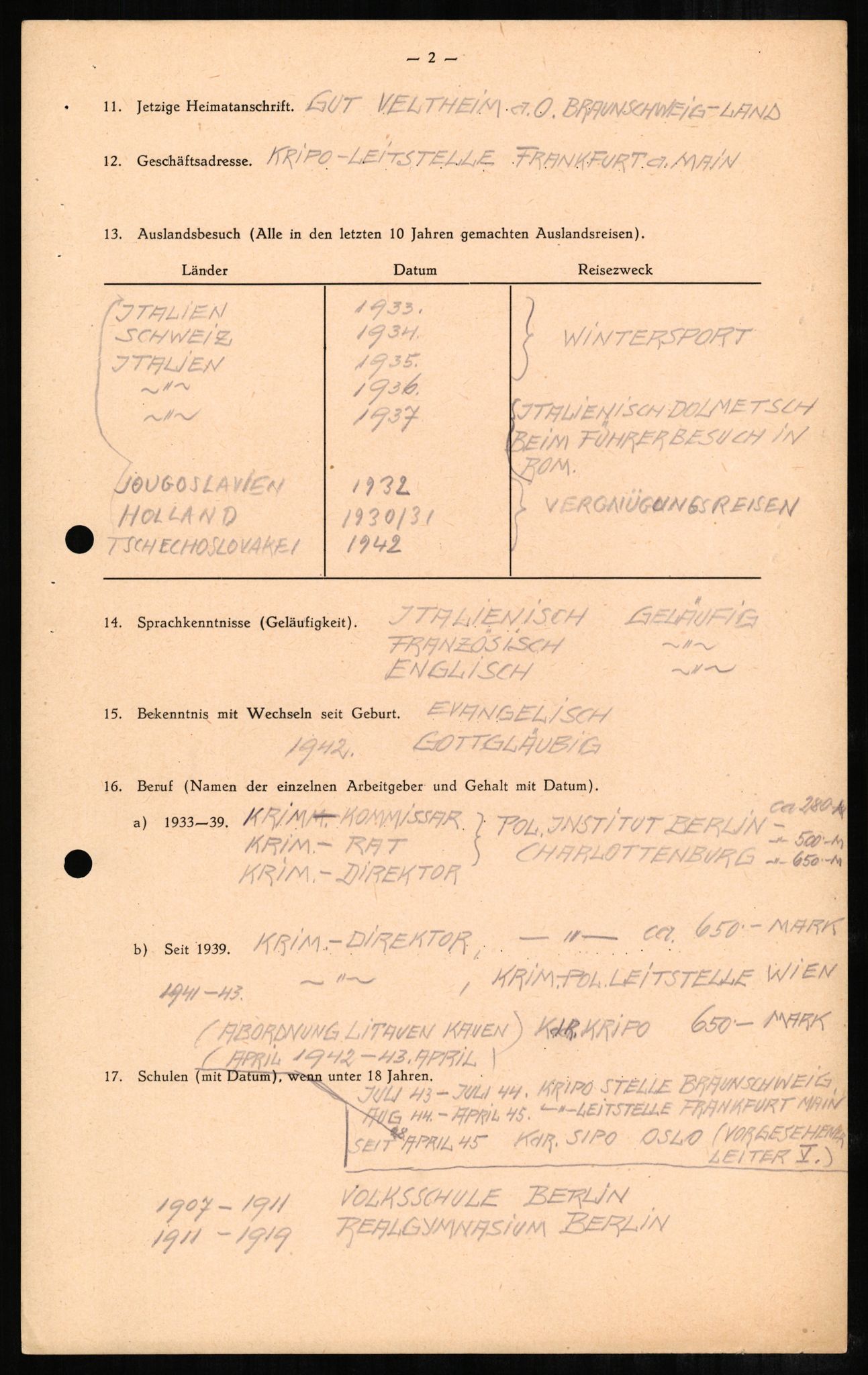 Forsvaret, Forsvarets overkommando II, AV/RA-RAFA-3915/D/Db/L0002: CI Questionaires. Tyske okkupasjonsstyrker i Norge. Tyskere., 1945-1946, s. 165